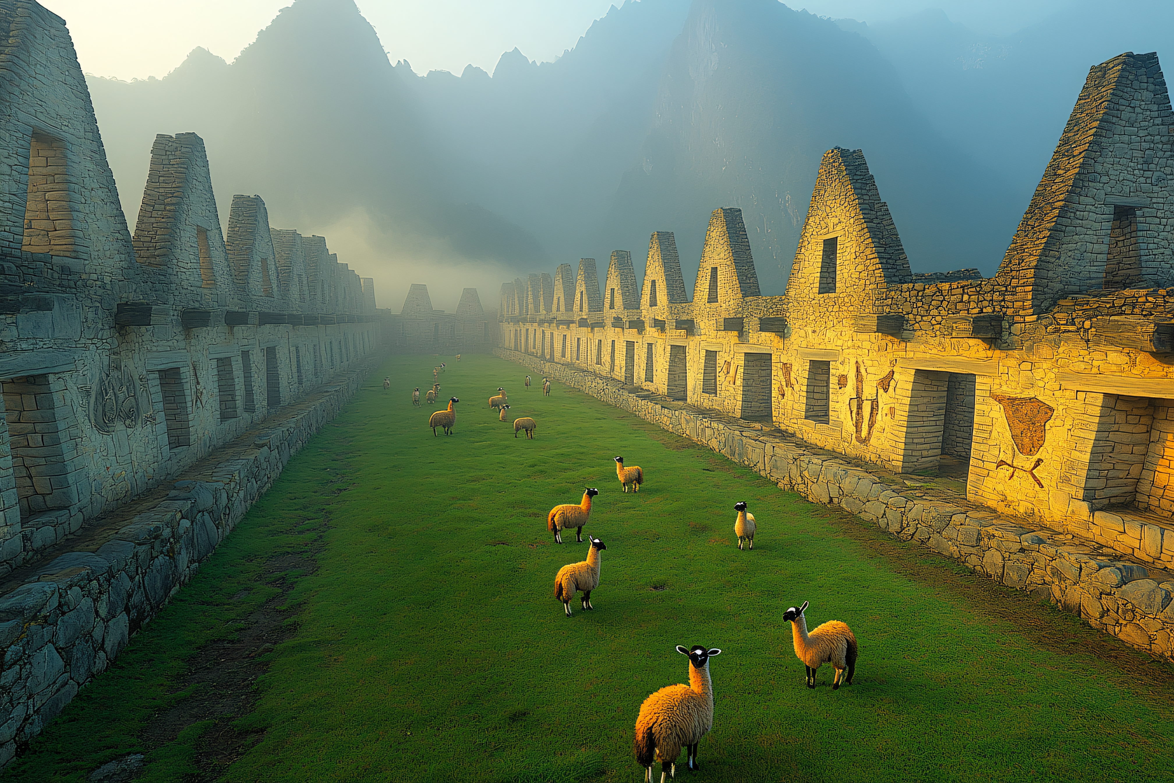 Machu Picchu Llamas at Dawn