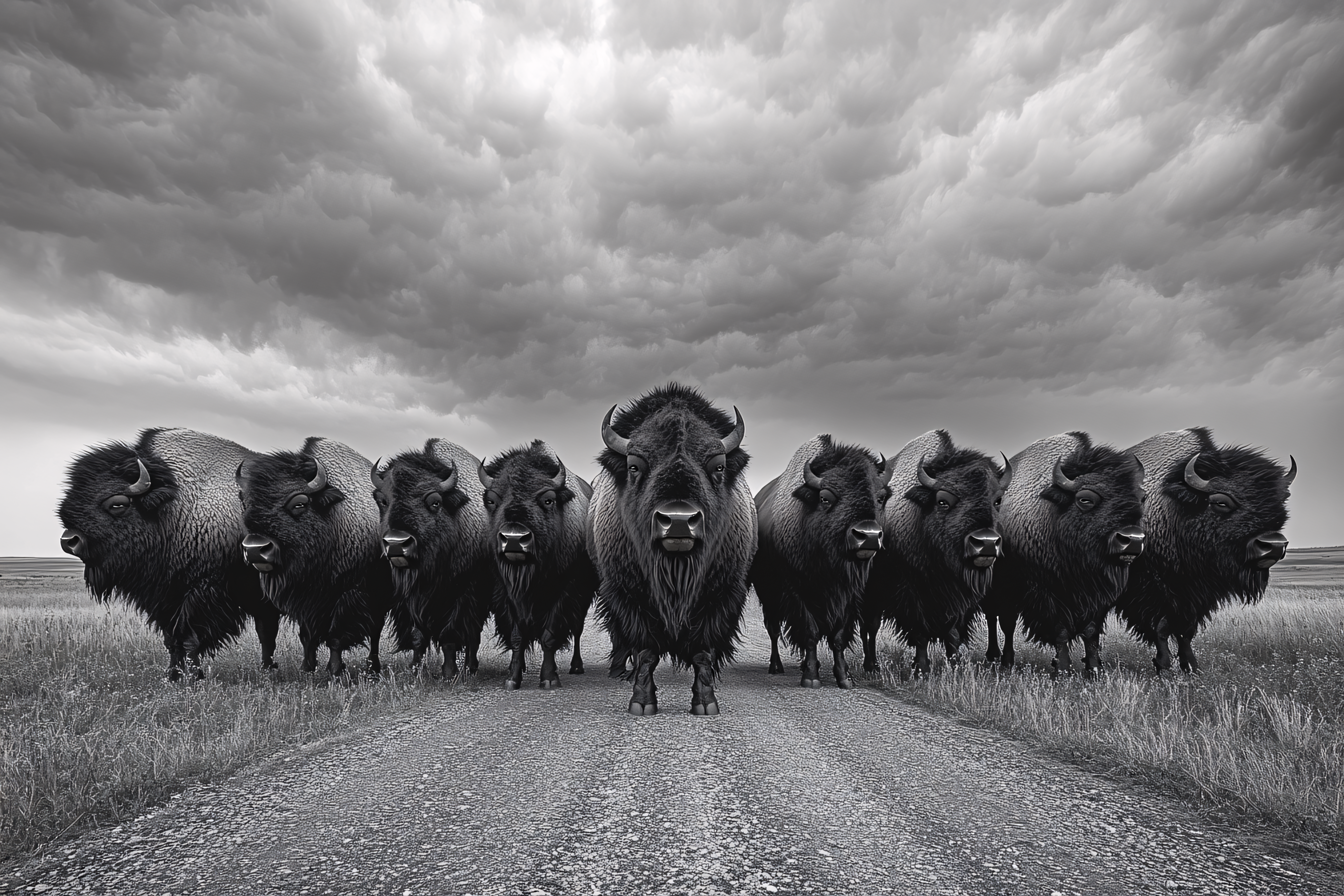 Majestic Bison Herd on Dusty Road