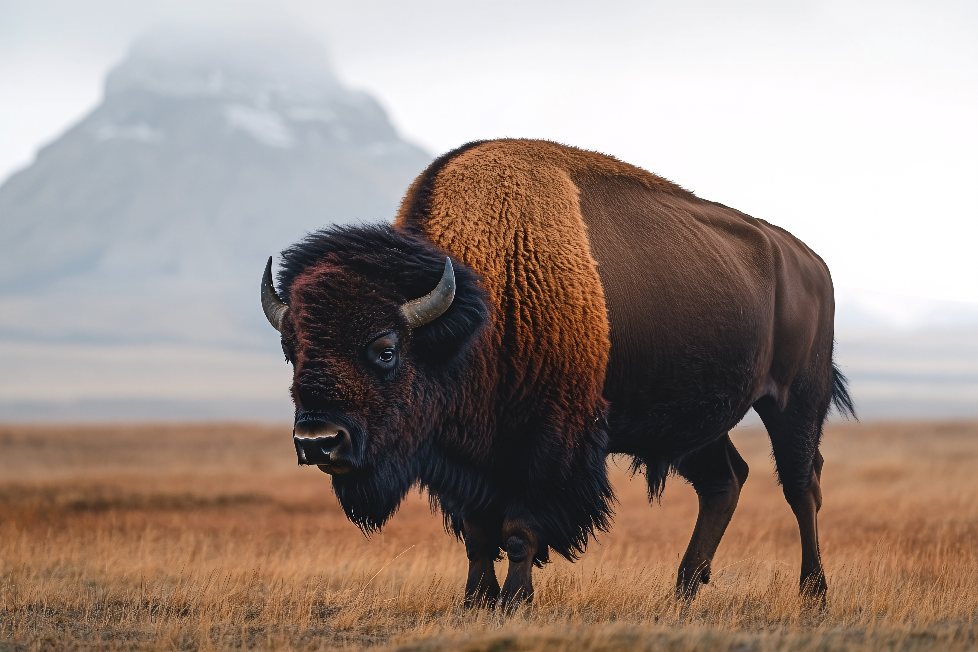 Majestic Bison in Grassy Field