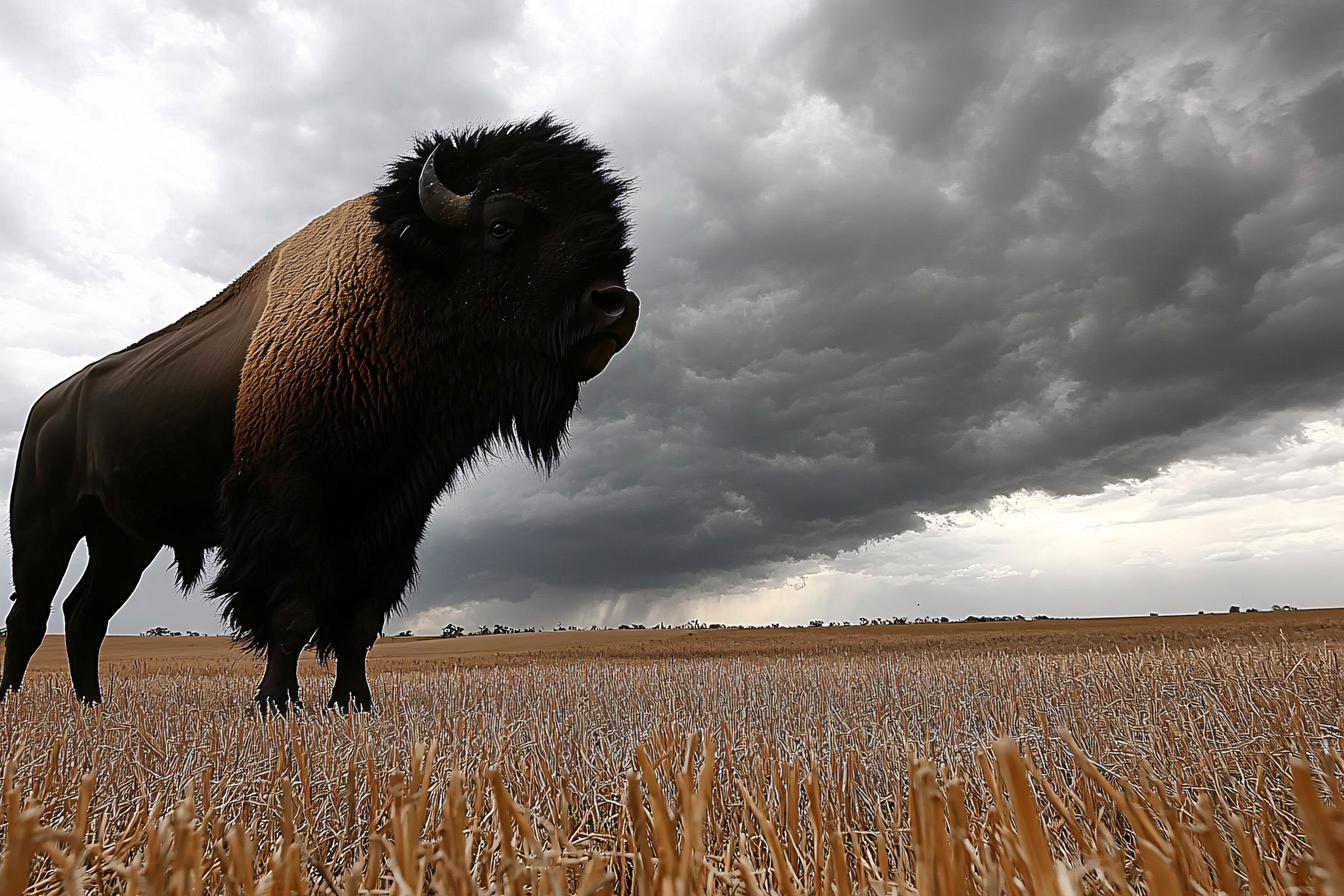 Majestic Bison in Stormy Field