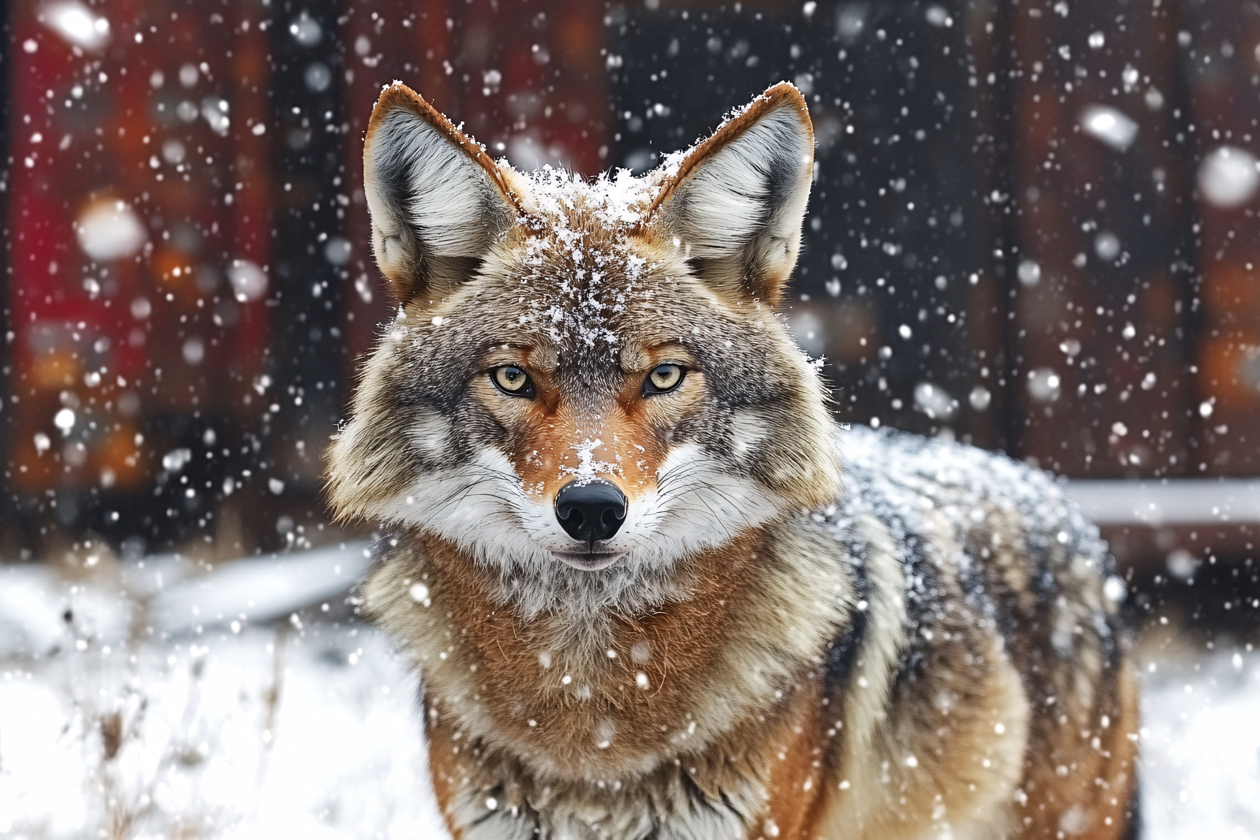 Majestic Coyote Portrait In Winter Snowfall