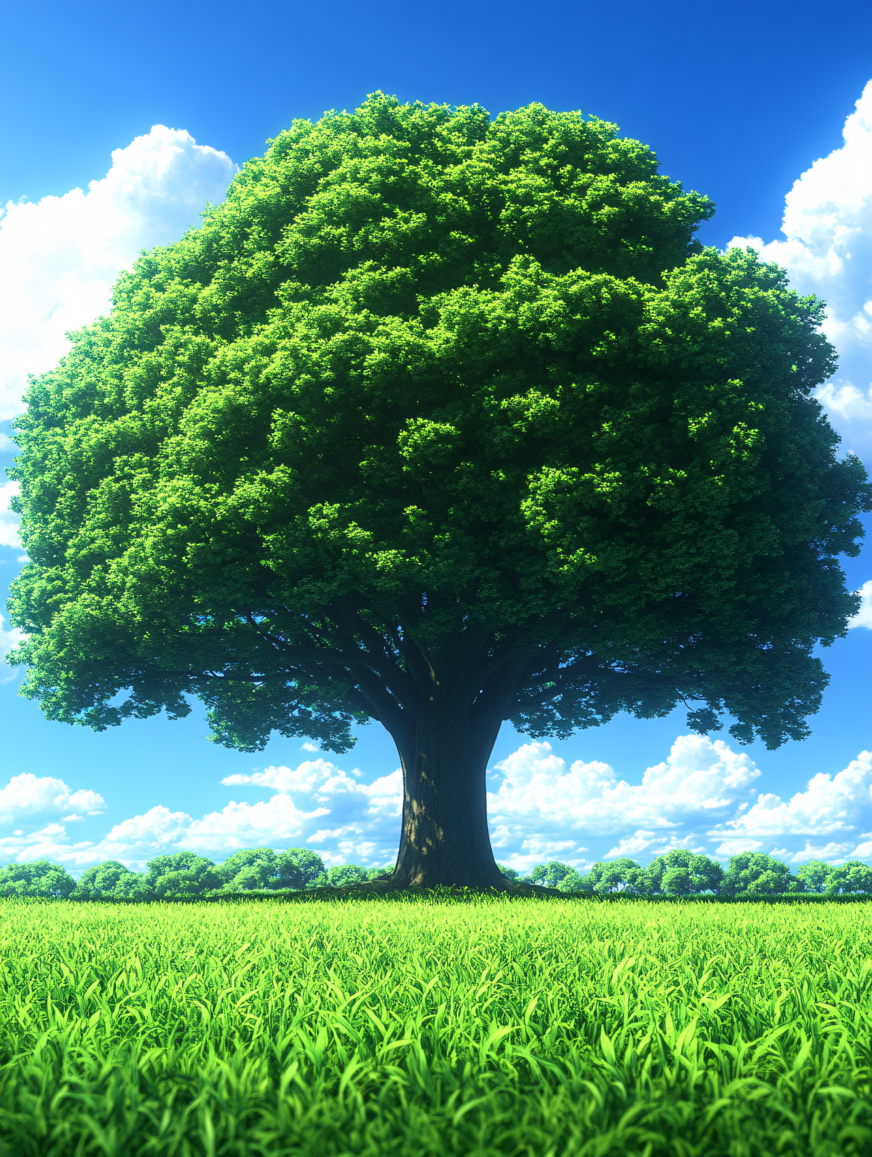 Majestic Green Tree in a Lush Meadow