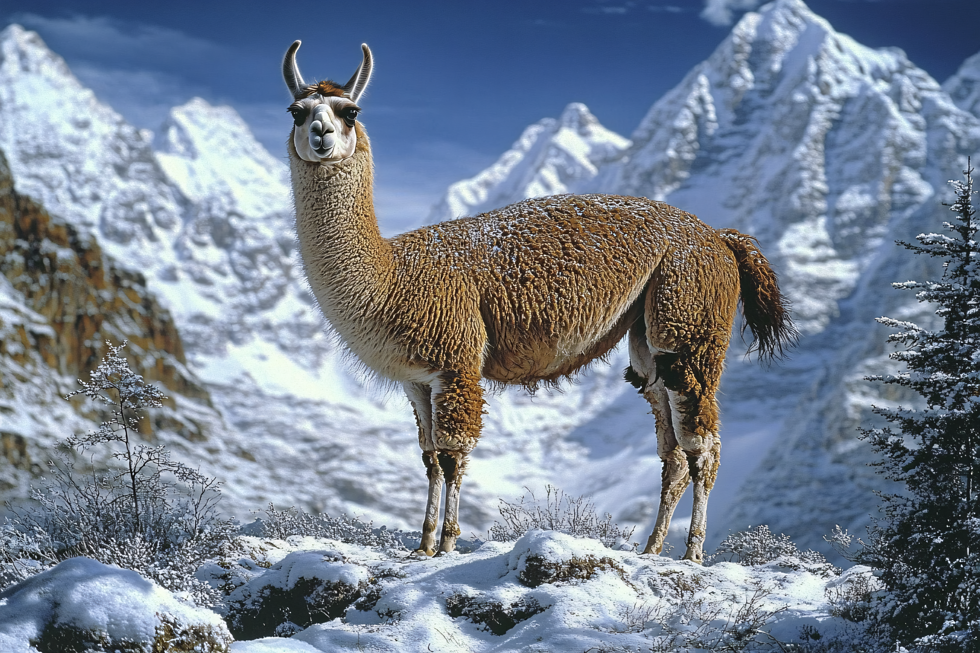 Majestic Llama in Snowy Mountains