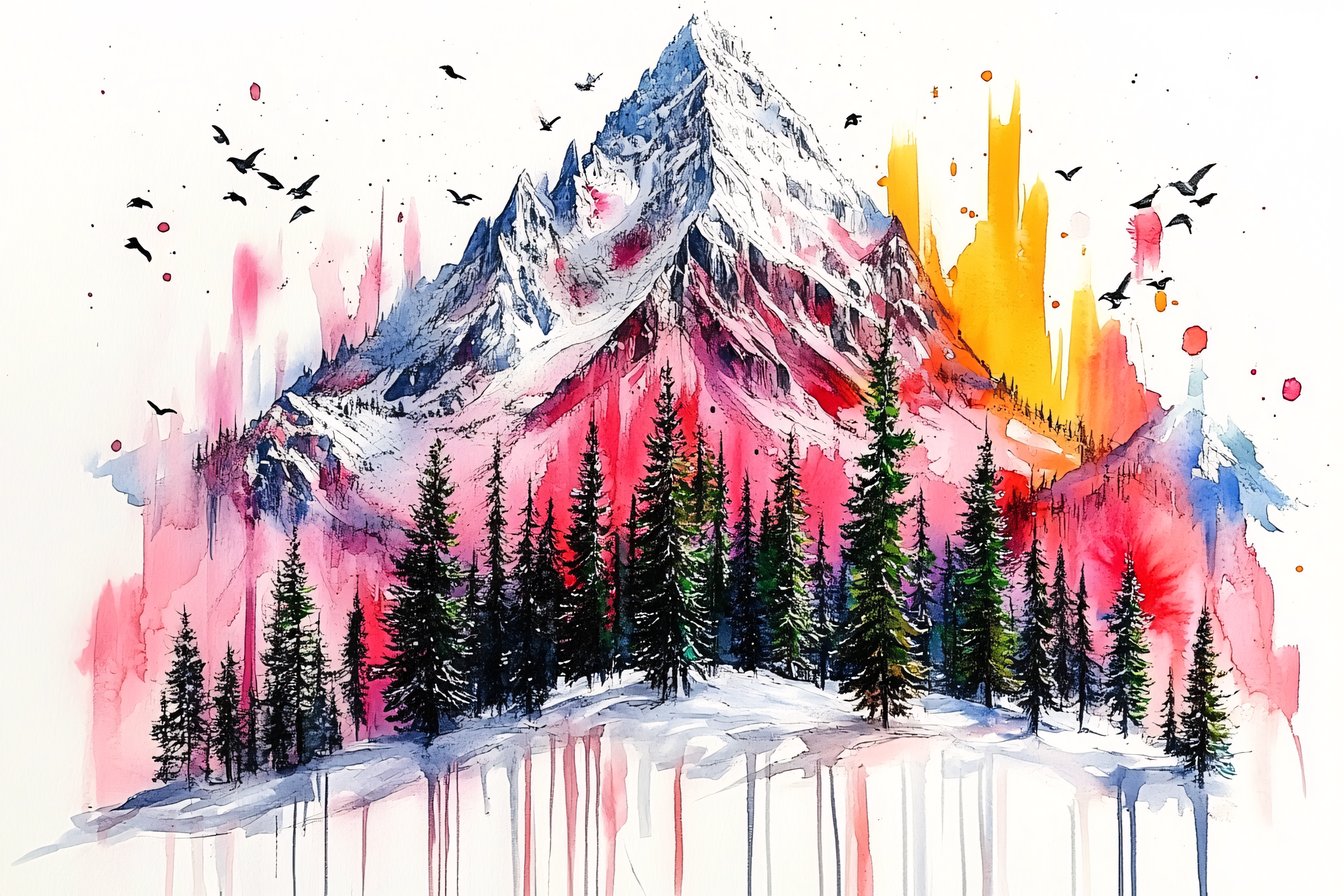 Majestic Mountain Watercolor Landscape