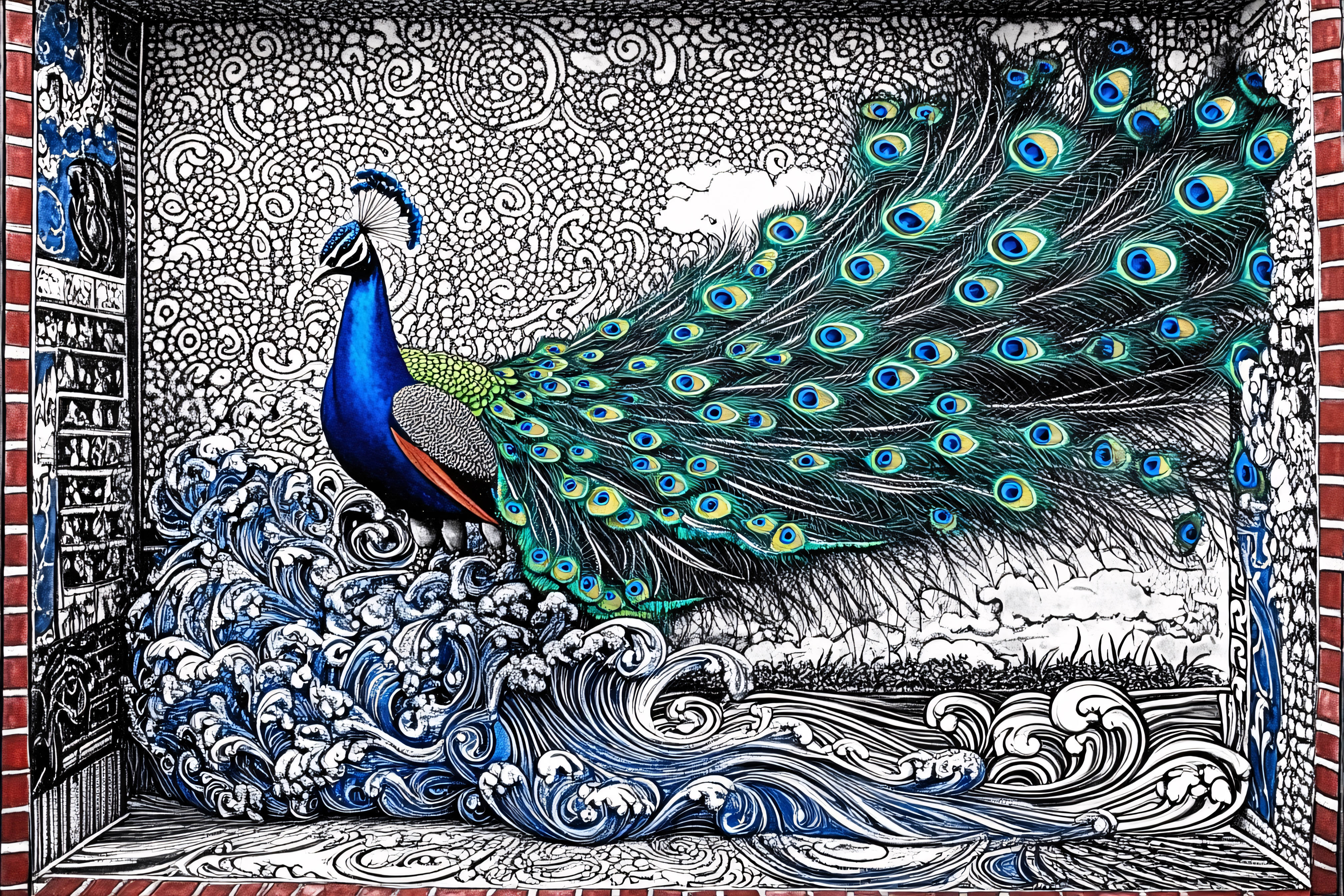 Majestic Peacock Displaying Feathers