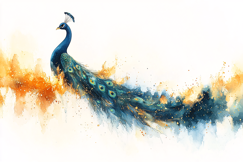 Majestic Peacock Watercolor