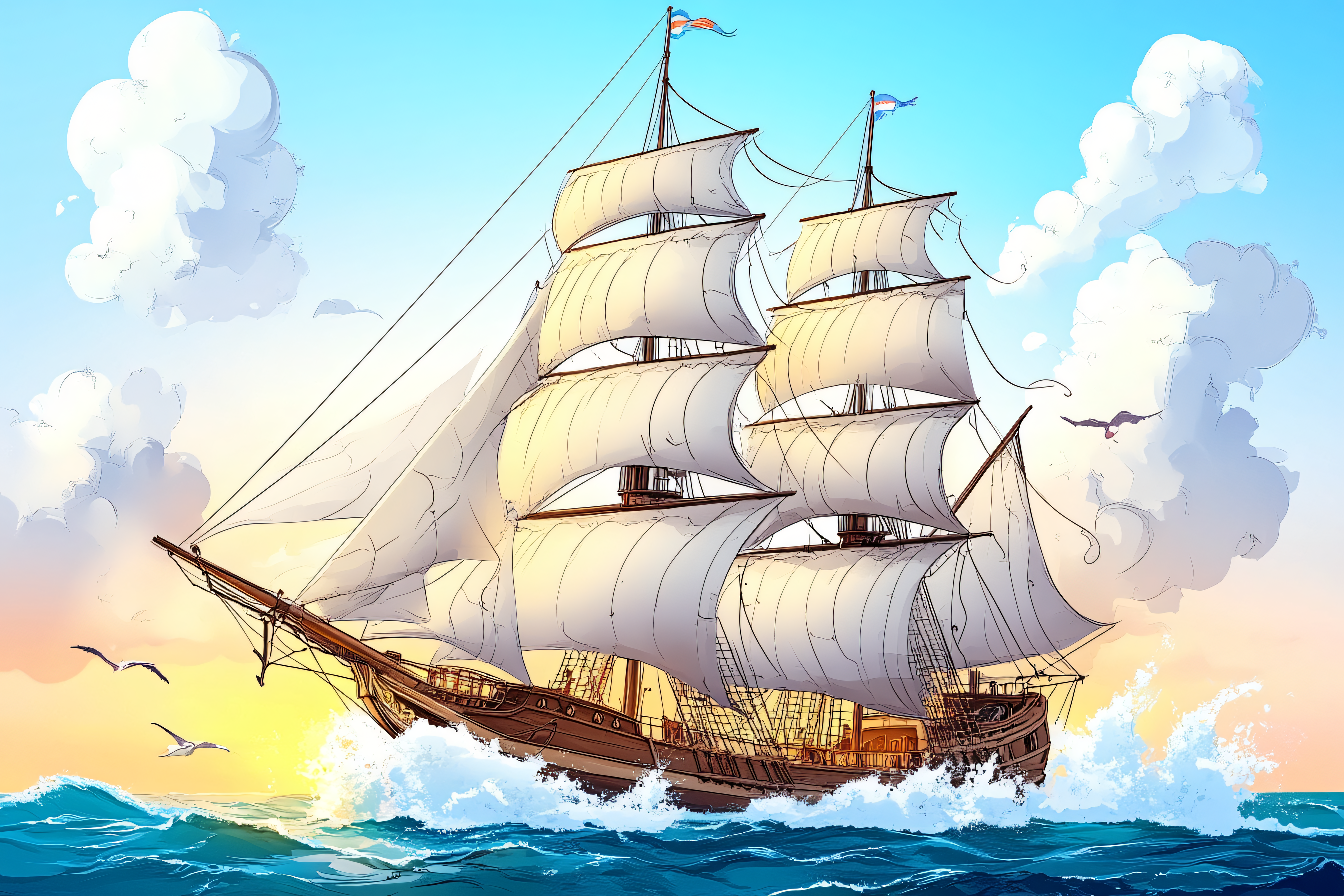 Majestic Sailing Ship on High Seas