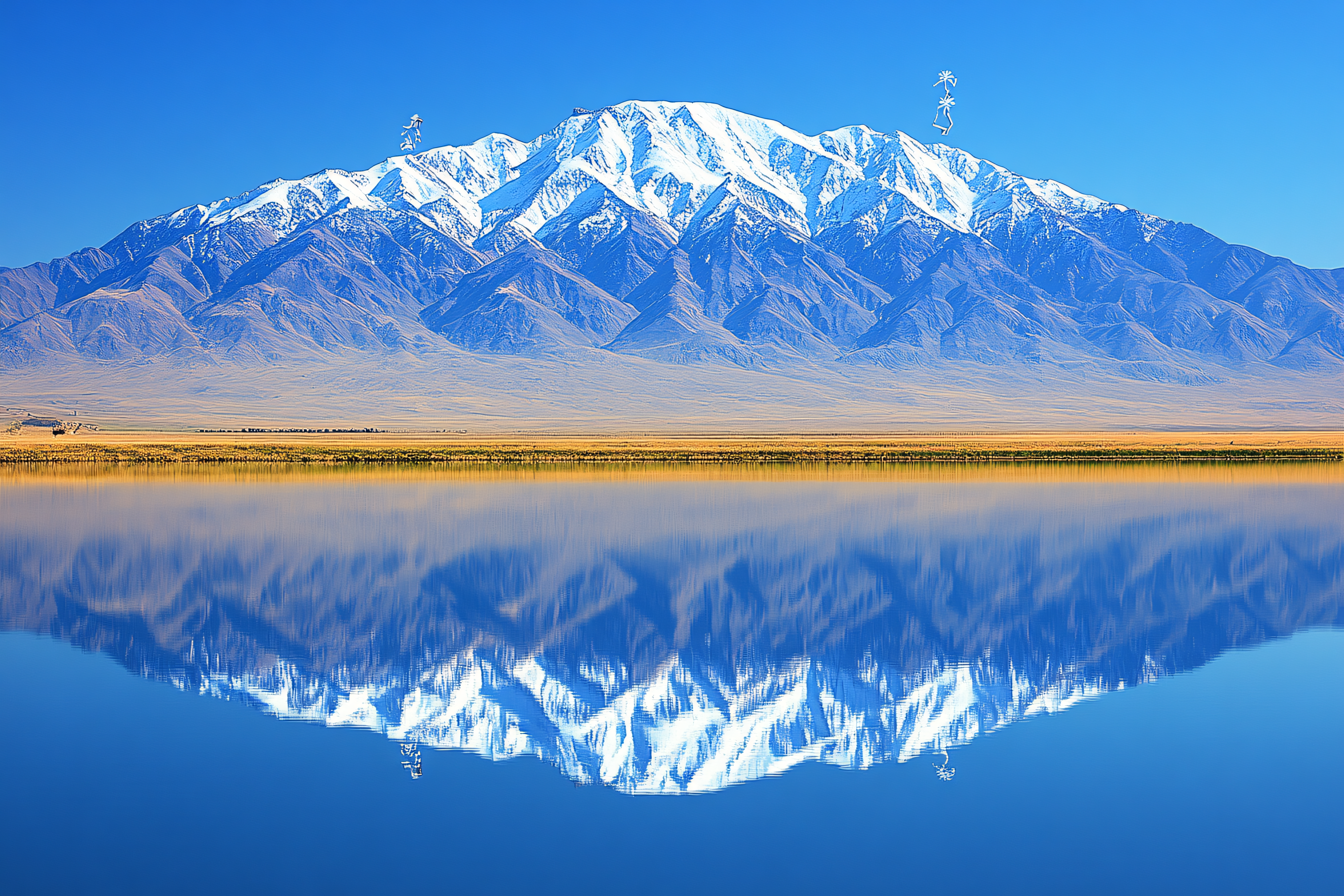 Majestic Snow-Capped Mountains Reflected In Still Lake