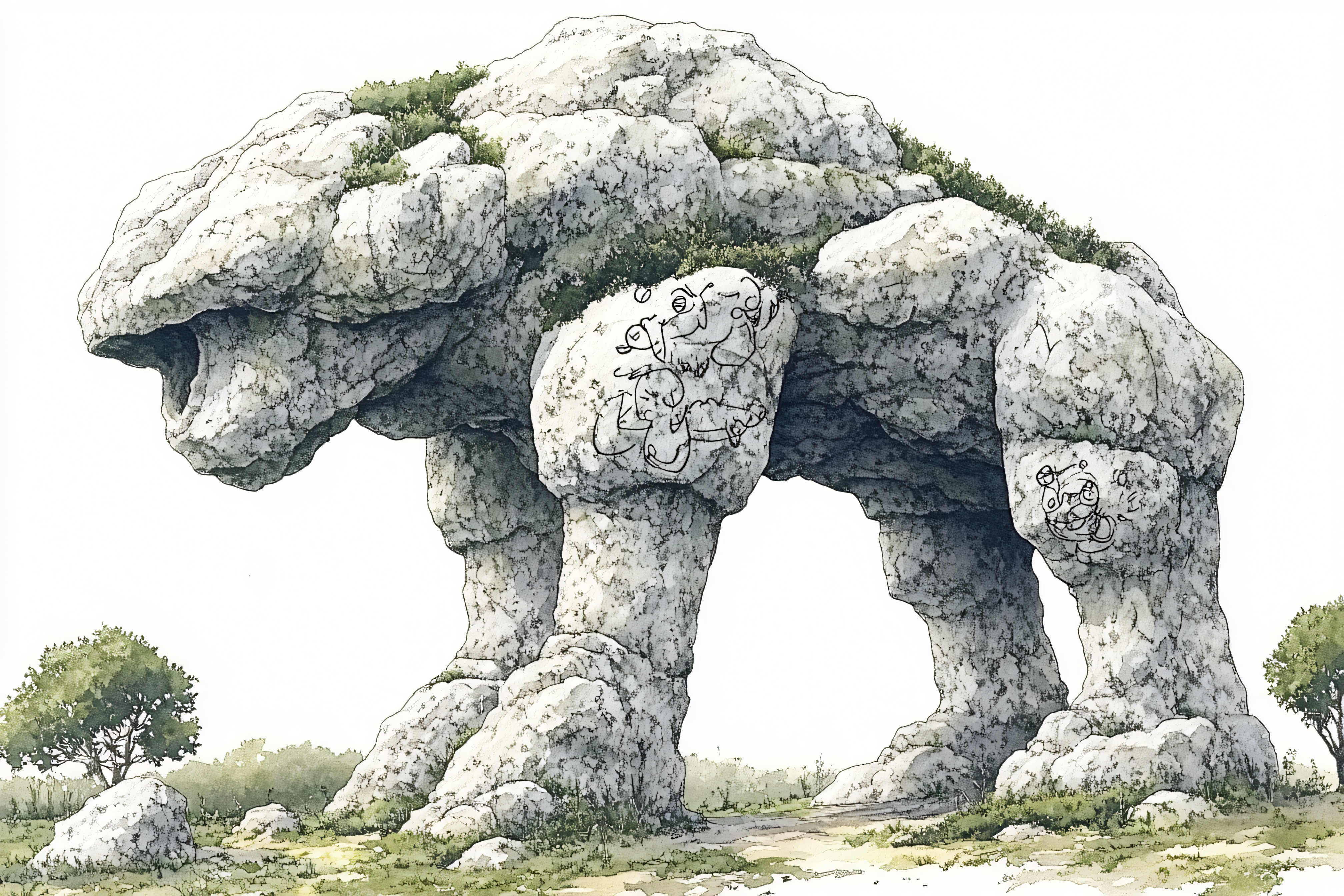 Majestic Stone Elephant Sculpture with Glyphs