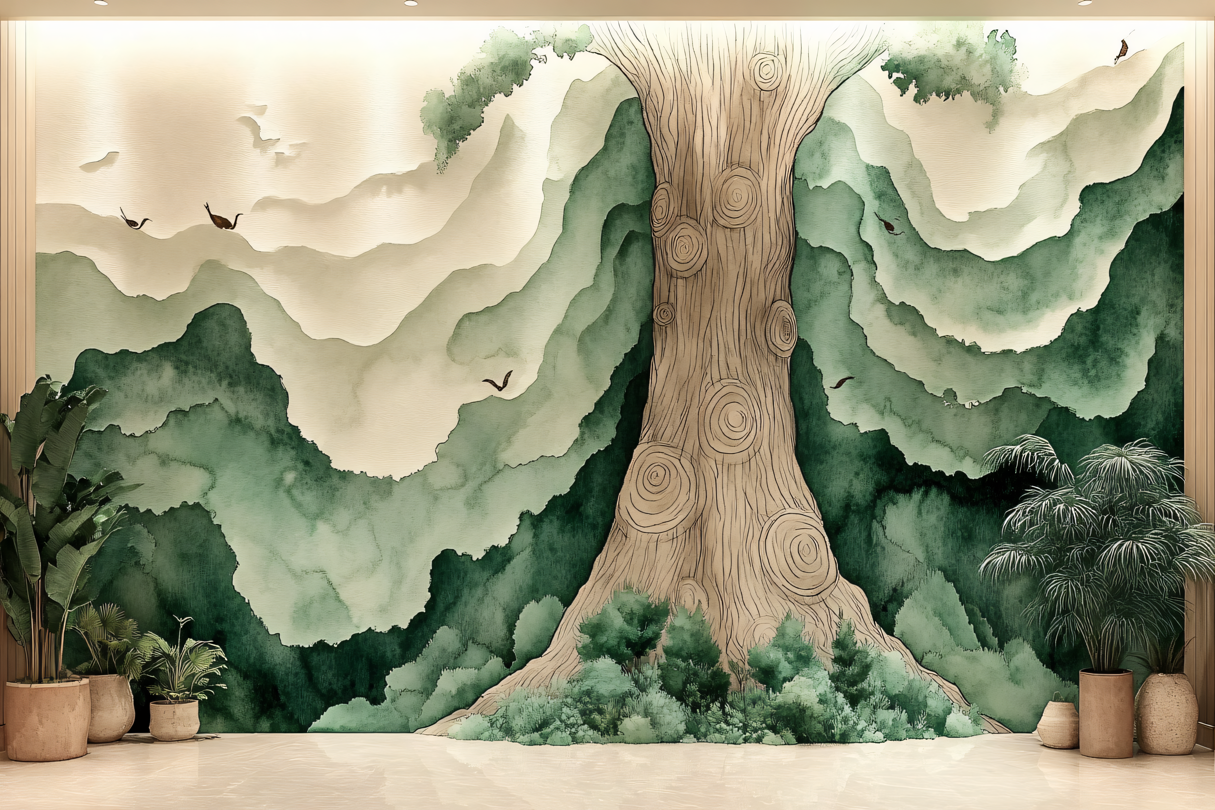 Majestic Tree and Verdant Landscape Mural