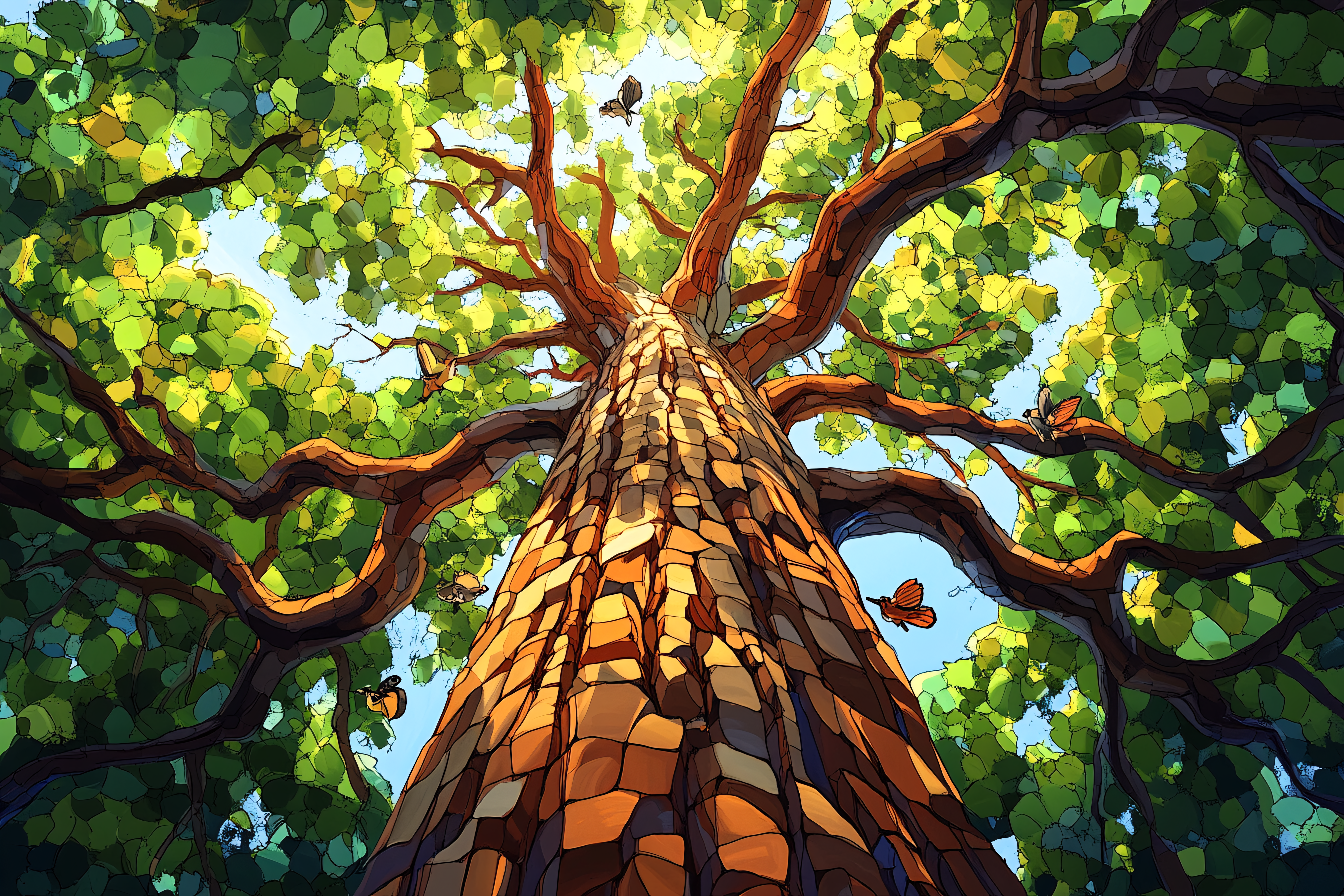 Majestic Tree View with Butterflies