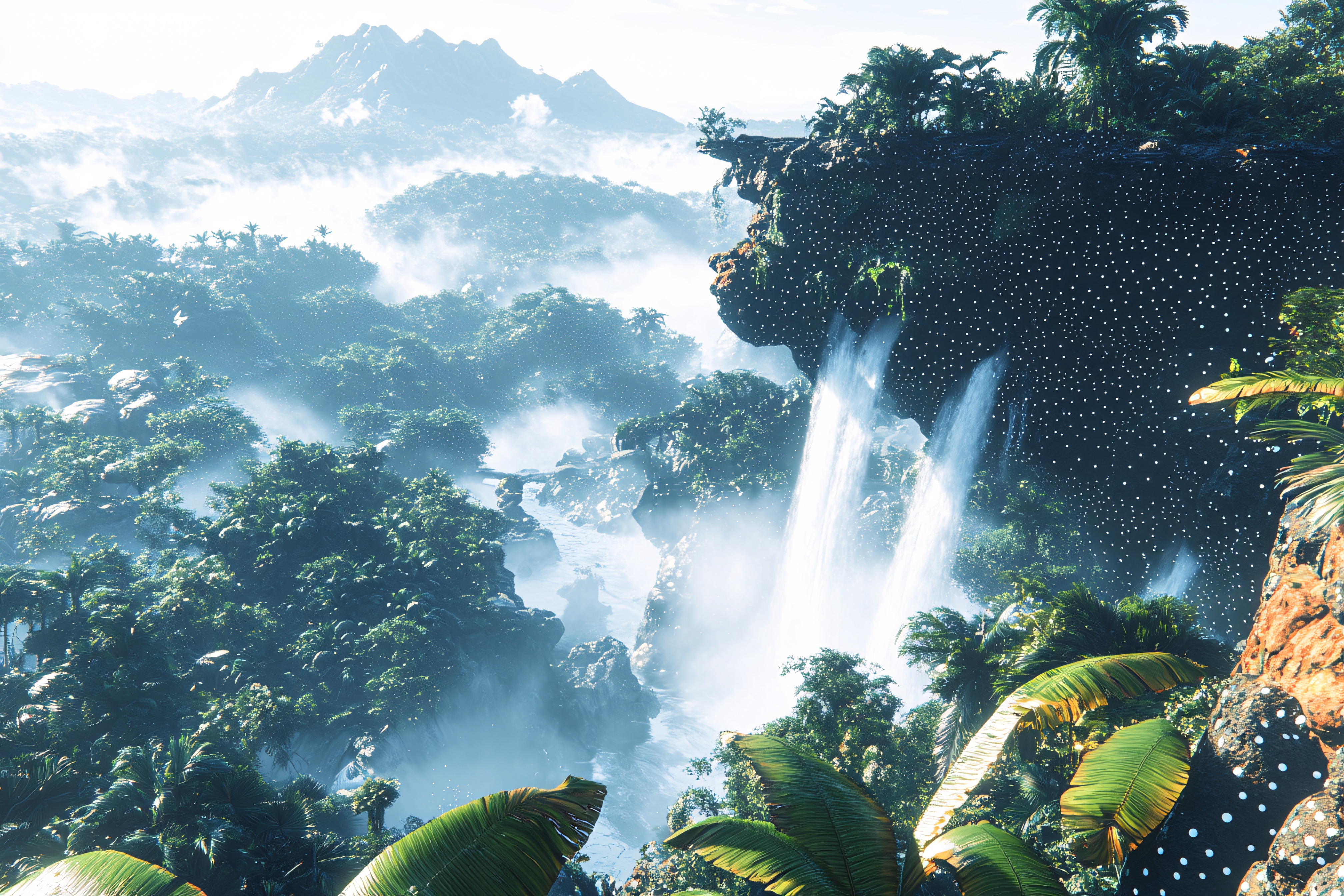 Majestic Waterfall in Fantasy Jungle Landscape