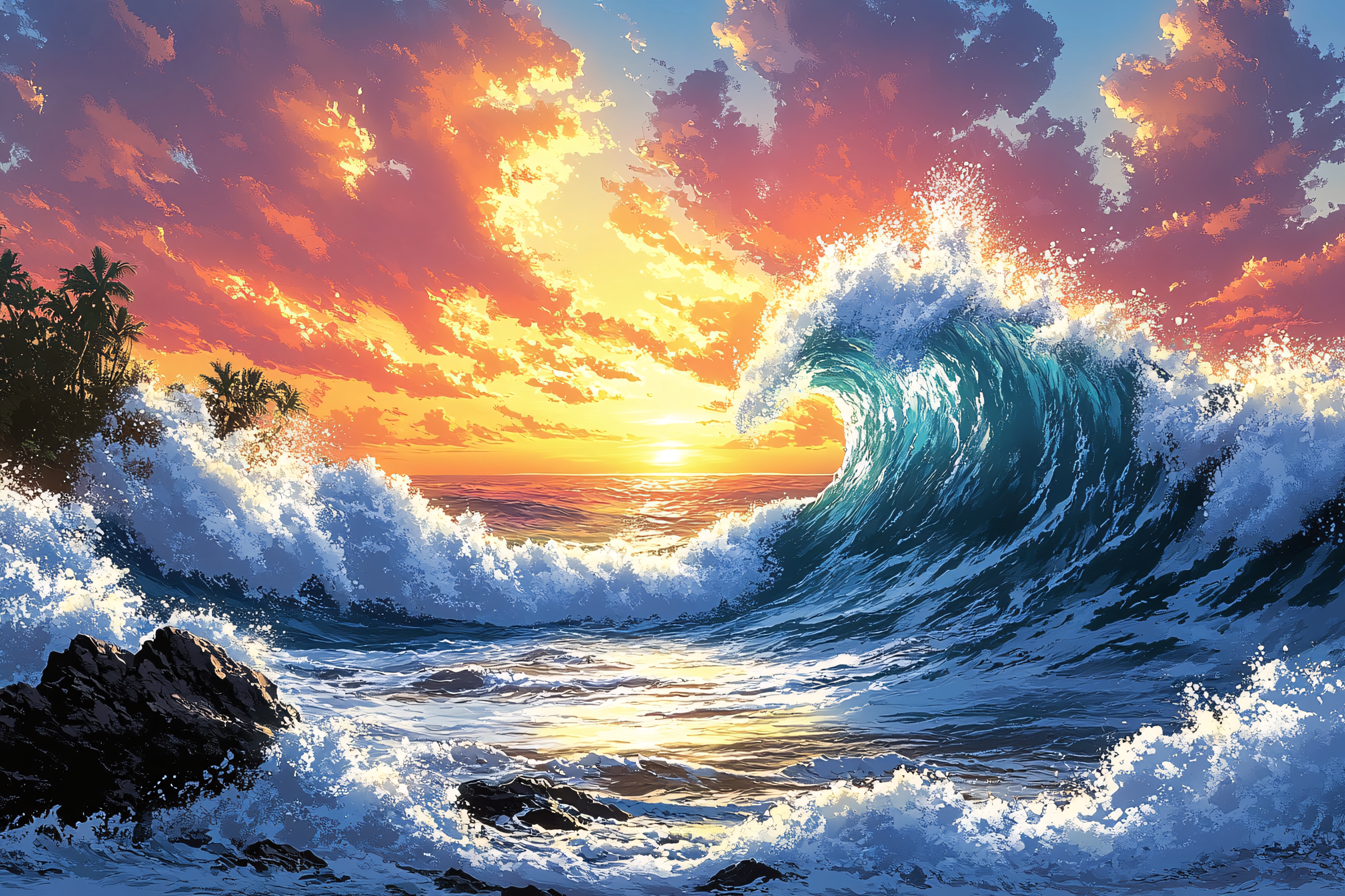 Majestic Wave at Sunset