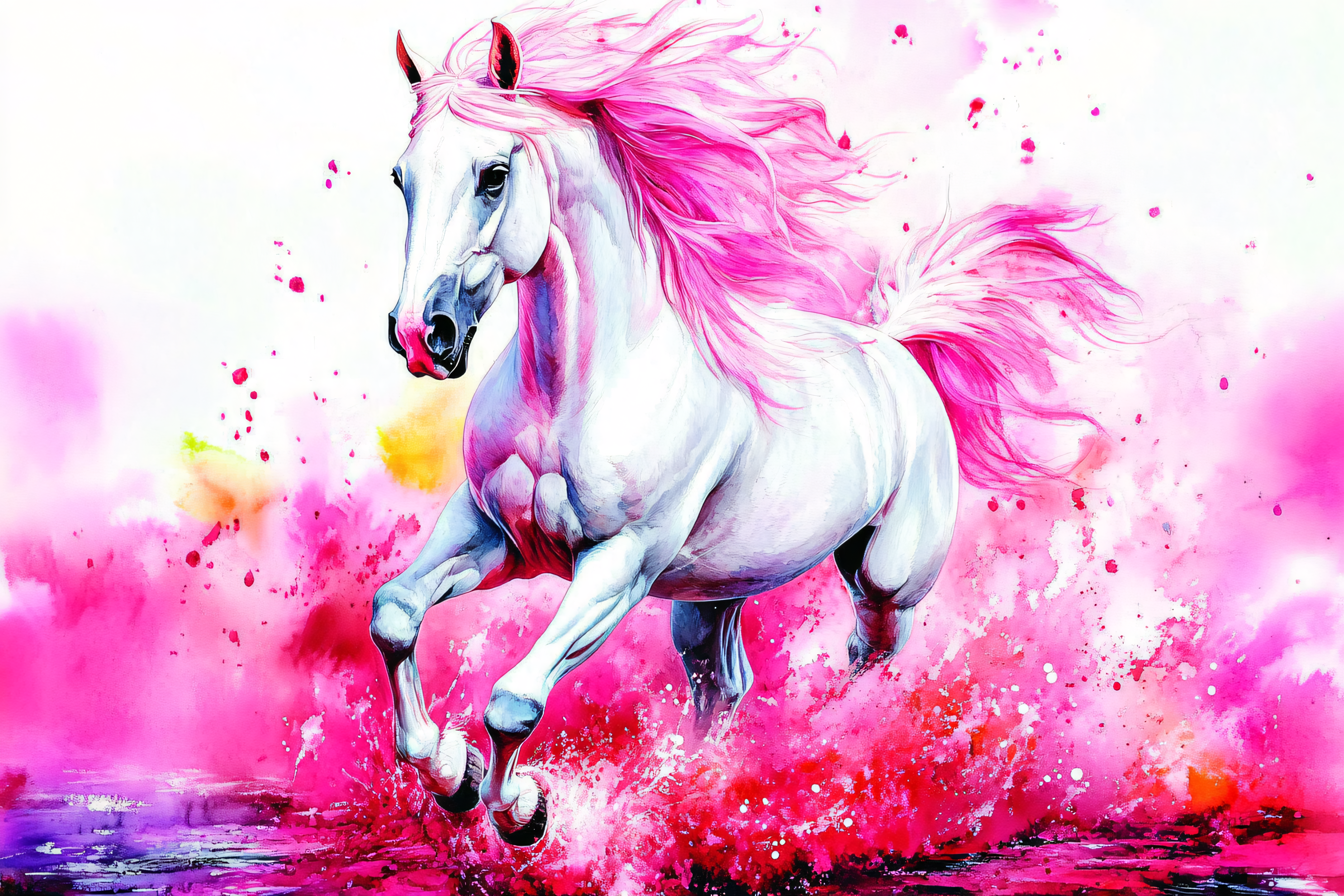 Majestic White Horse with Pink Mane