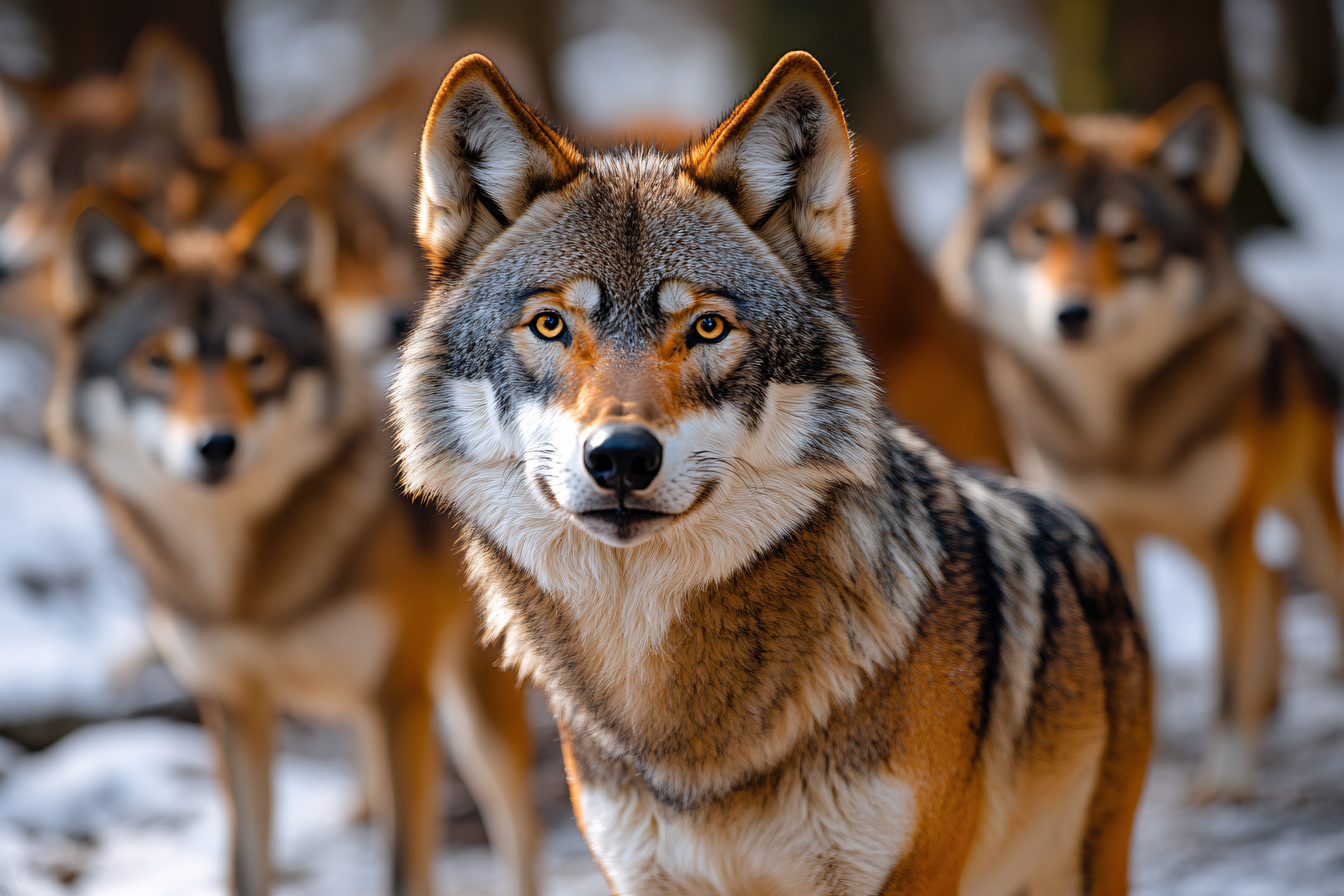 Majestic Wolf Pack Stares Intensely