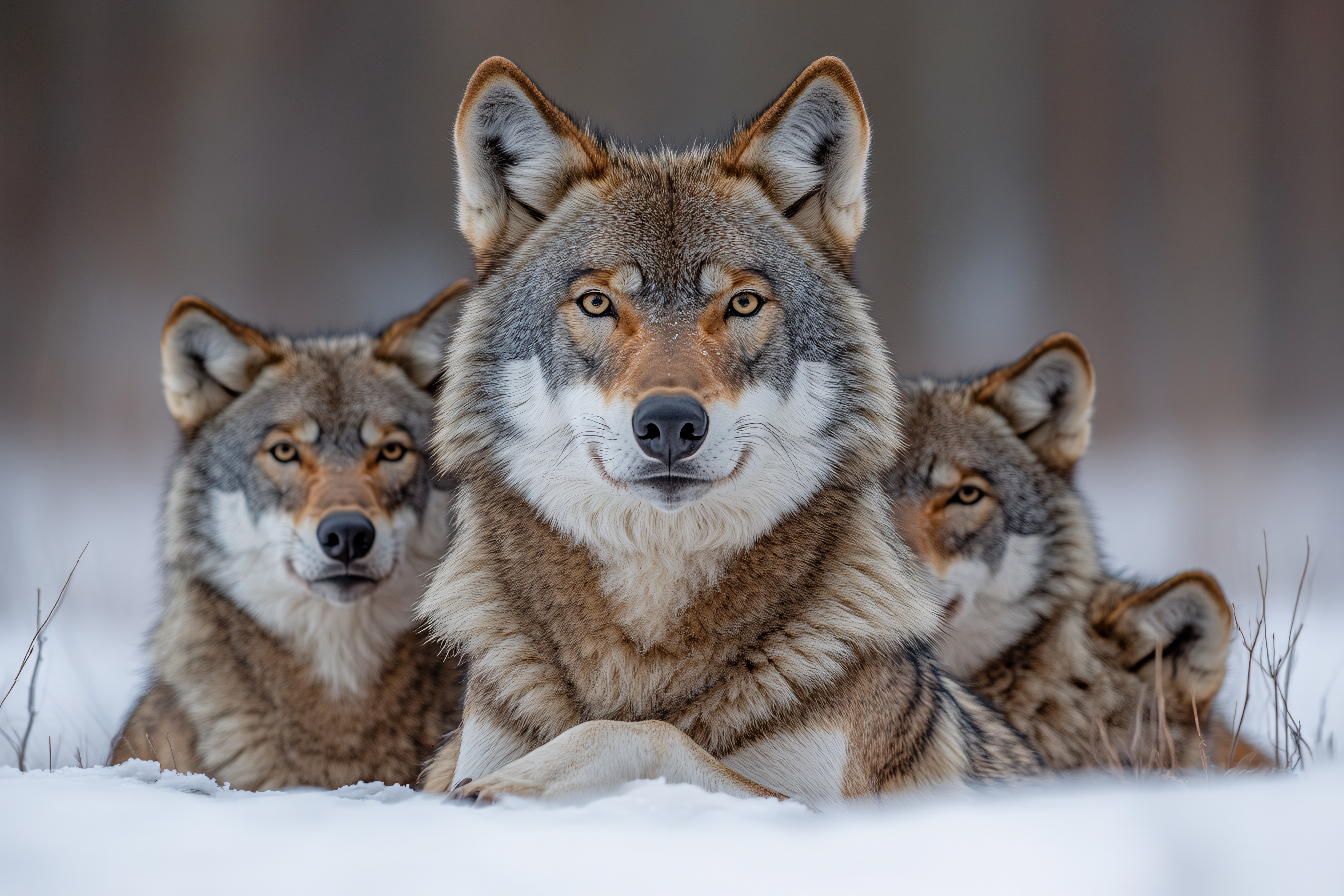 Majestic Wolves In Winter Snow
