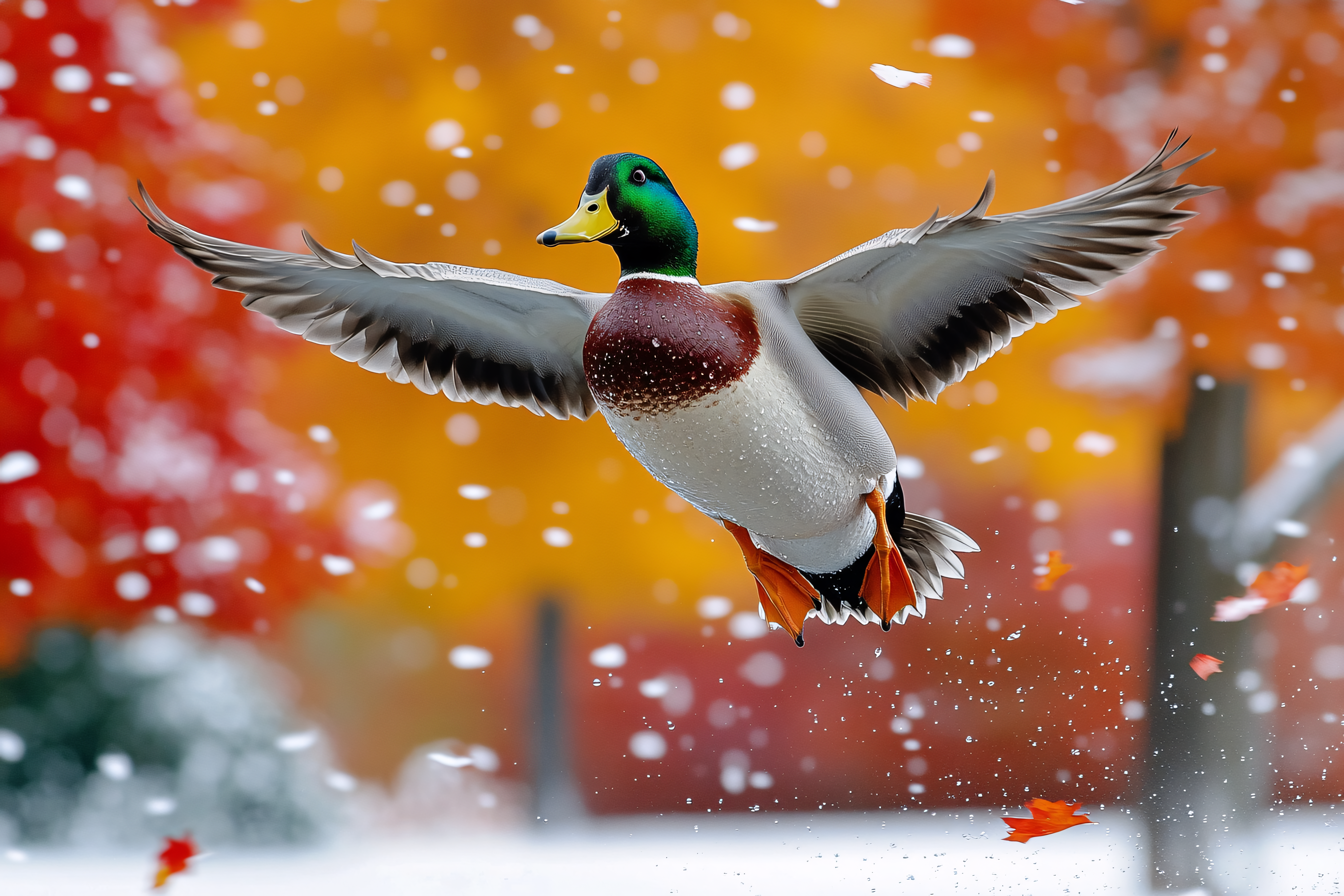 Mallard Duck In Autumn Flight