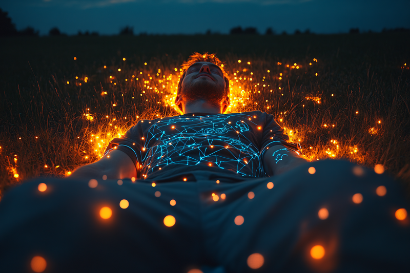 Man Amongst Glowing Lights
