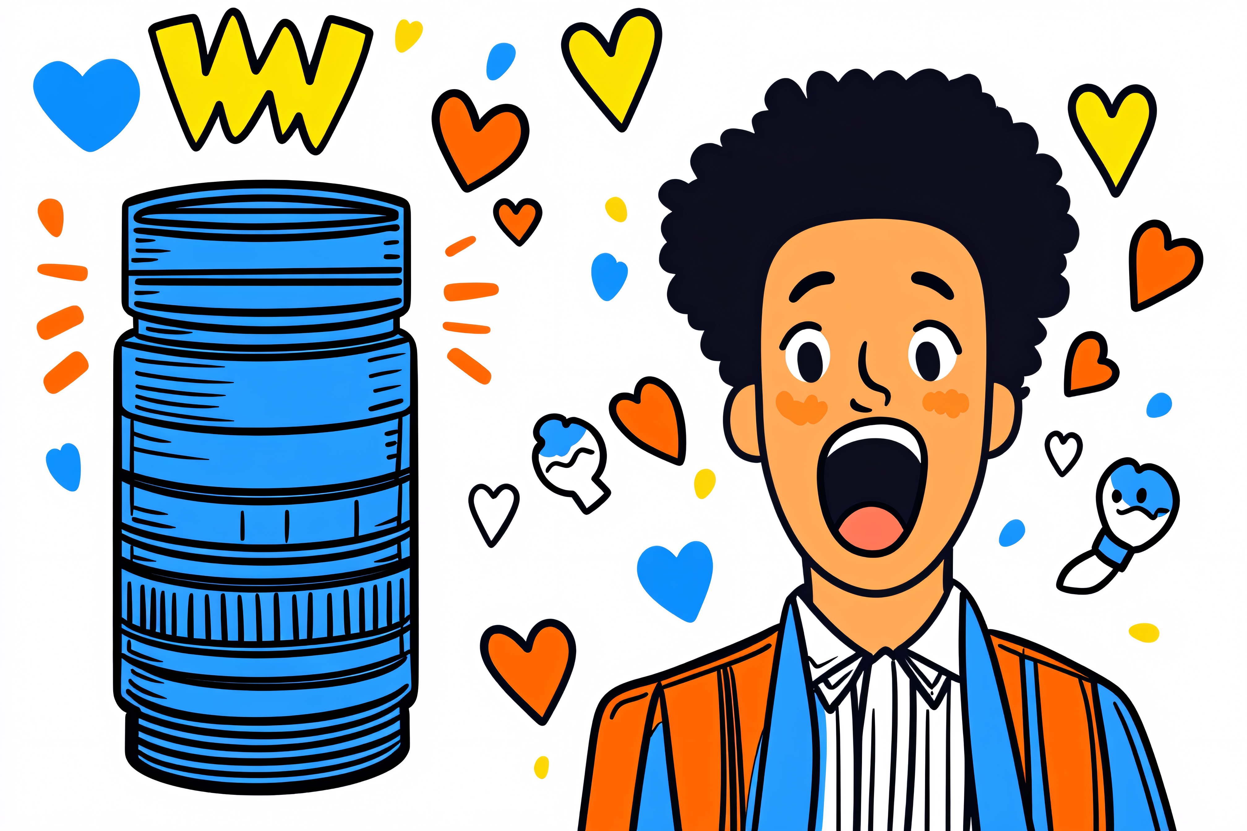 Man and Blue Cylinder Illustration