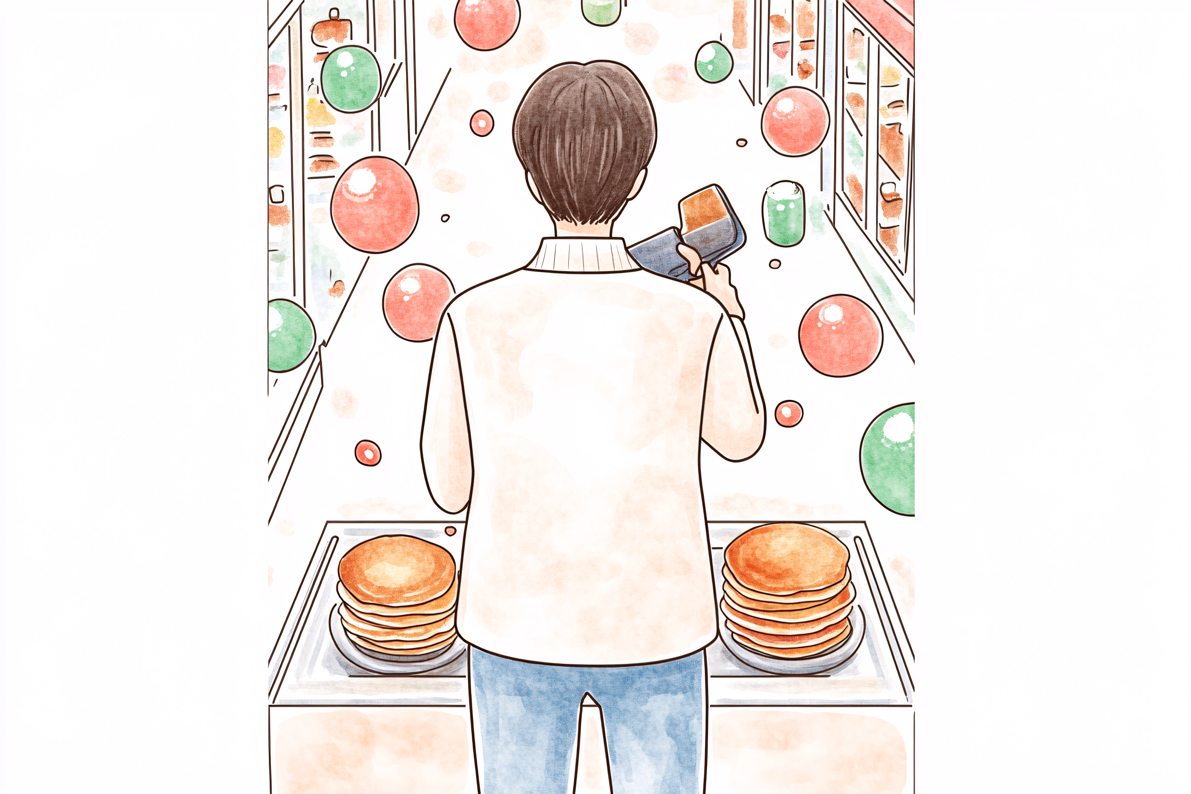 Man at Grocery Store with Pancakes