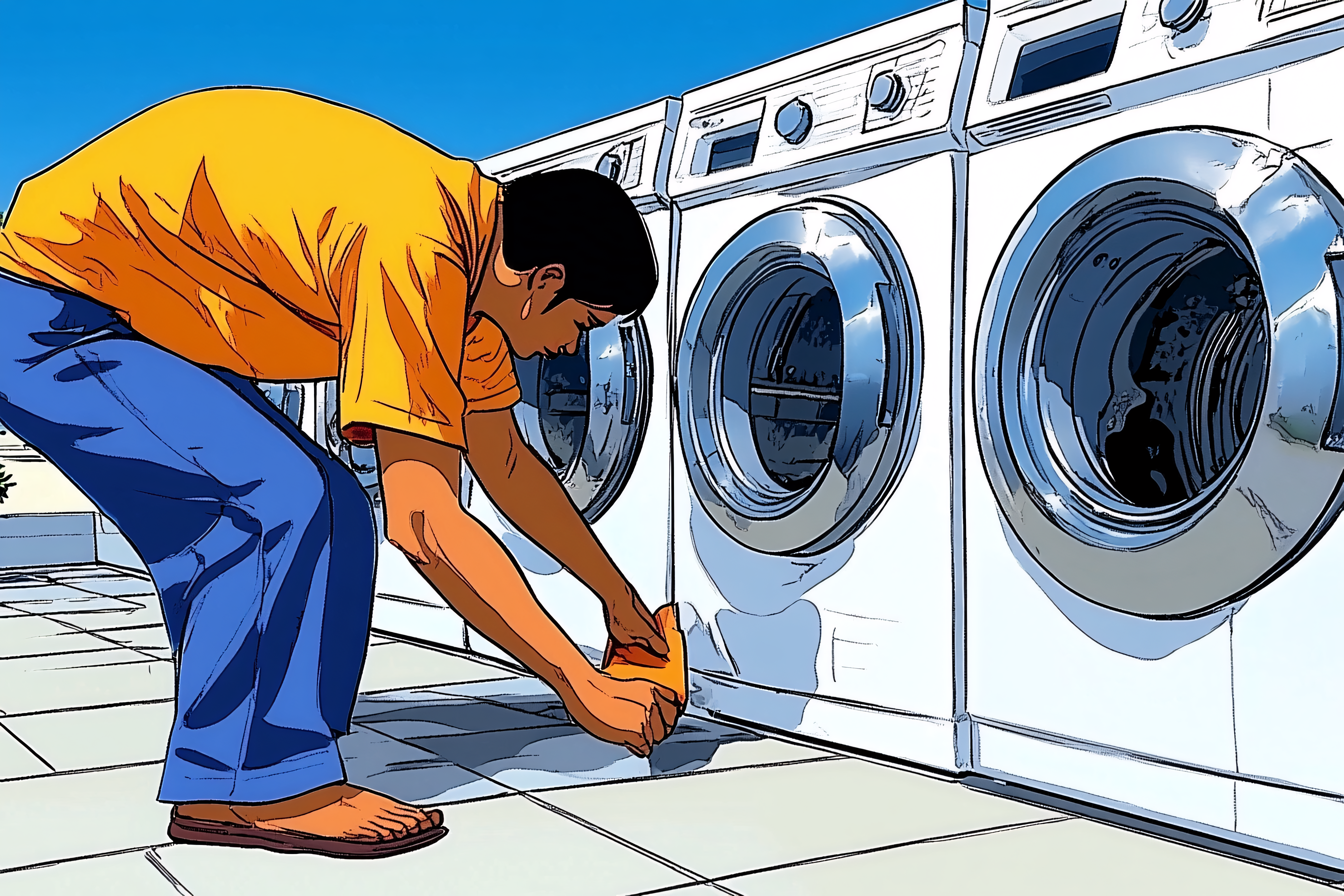 Man Cleans Washing Machine Base