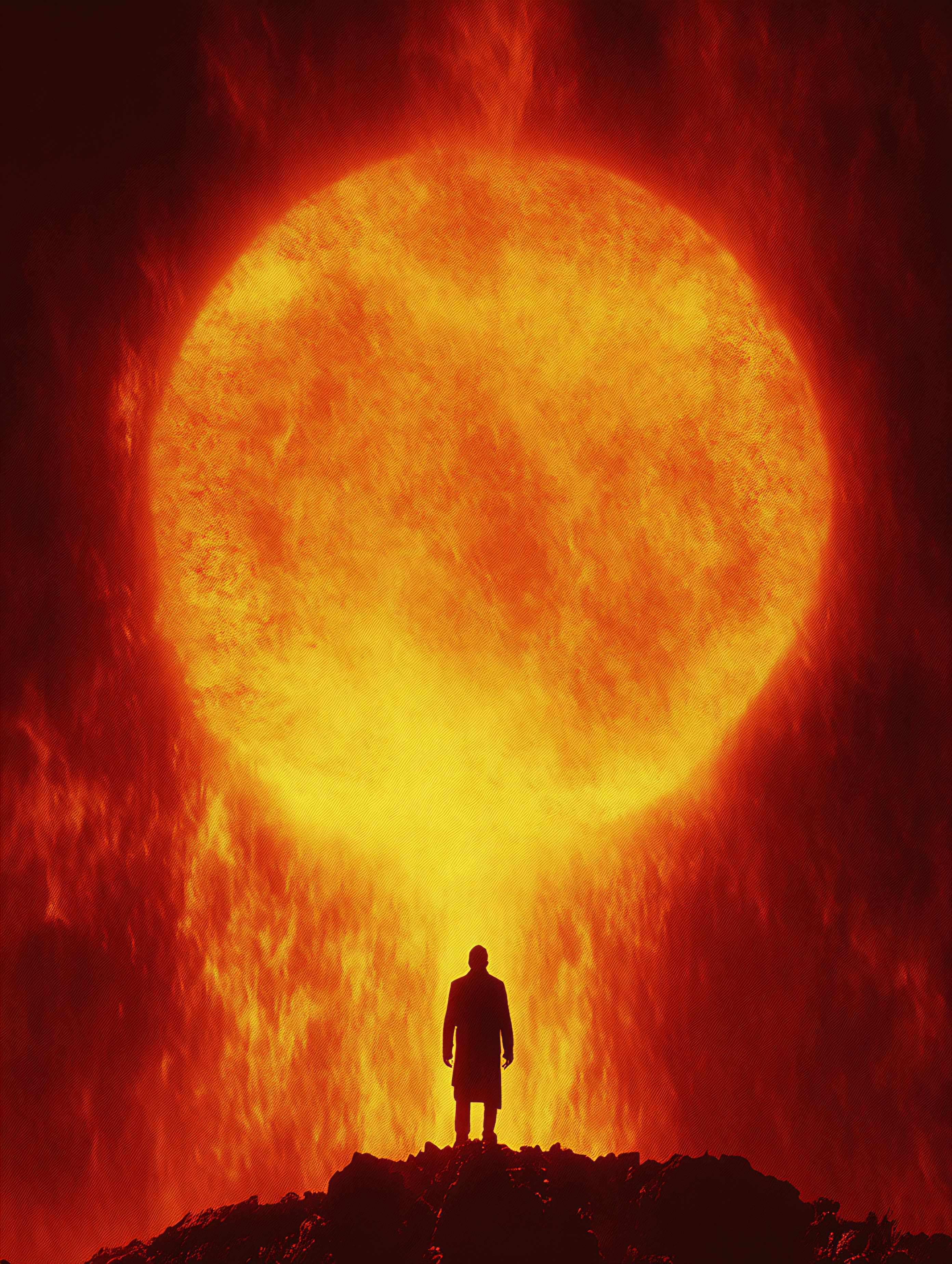 Man Confronting Fiery Sun