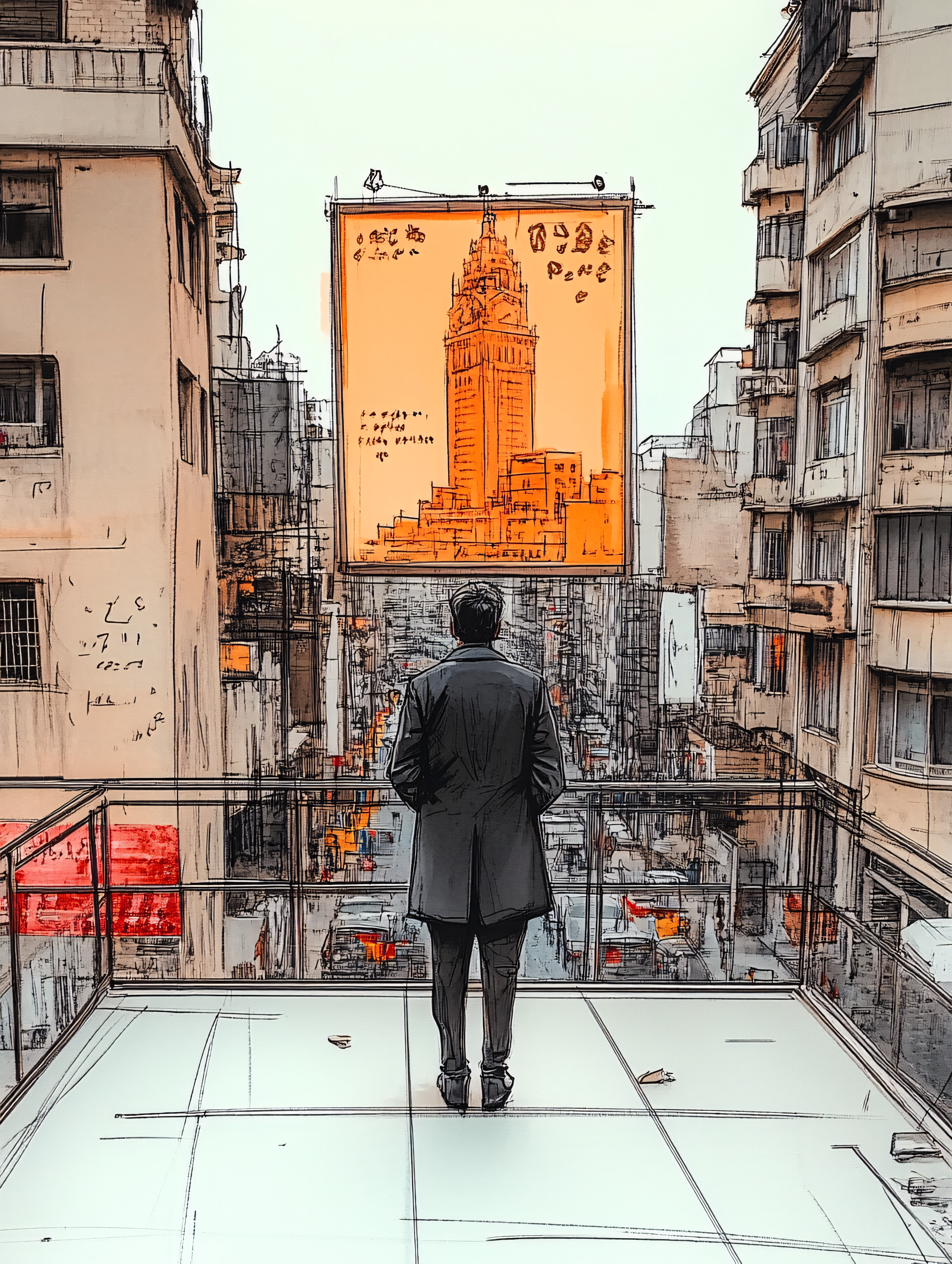 Man Gazing At Cityscape Billboard