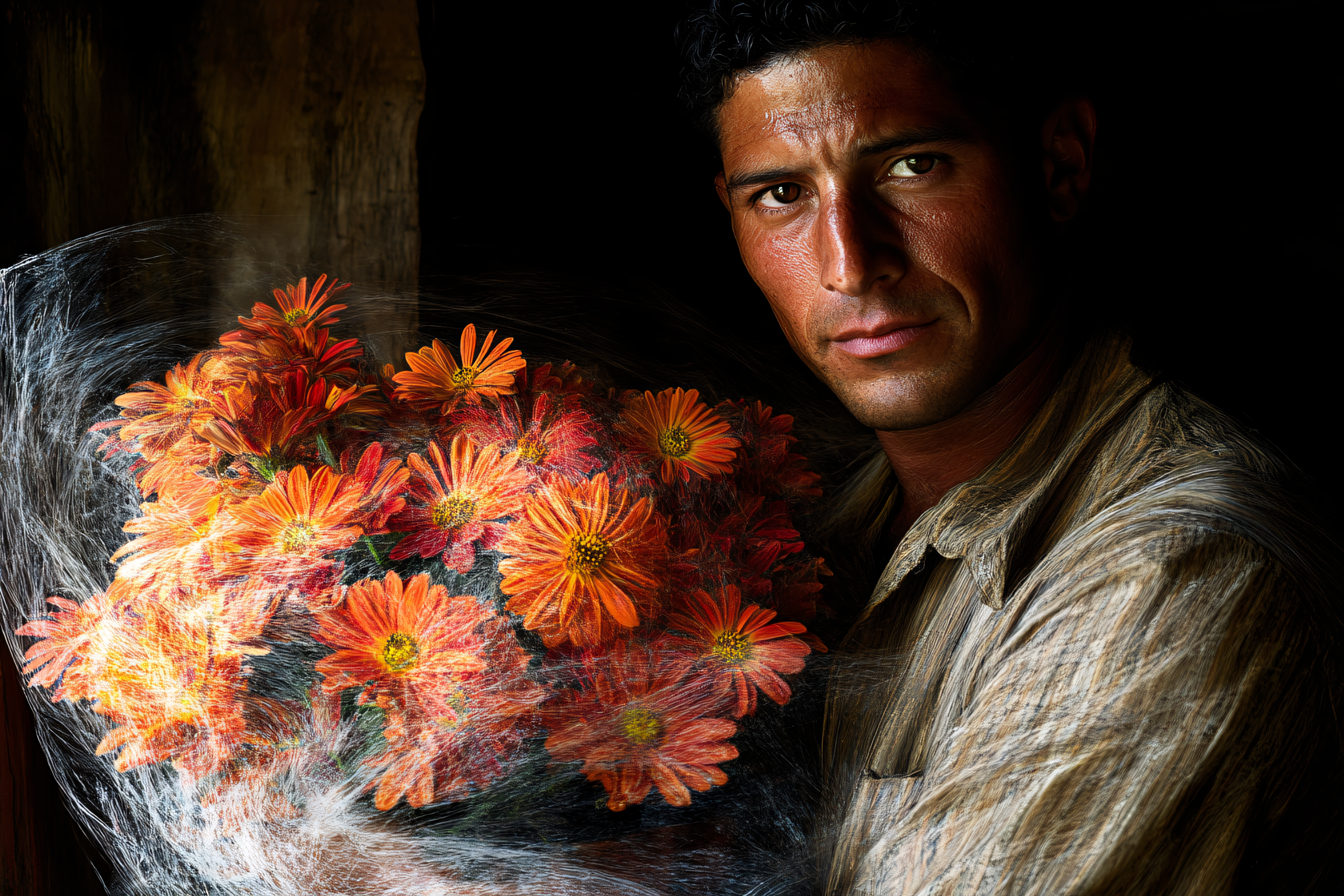 Man Holding Orange Flowers