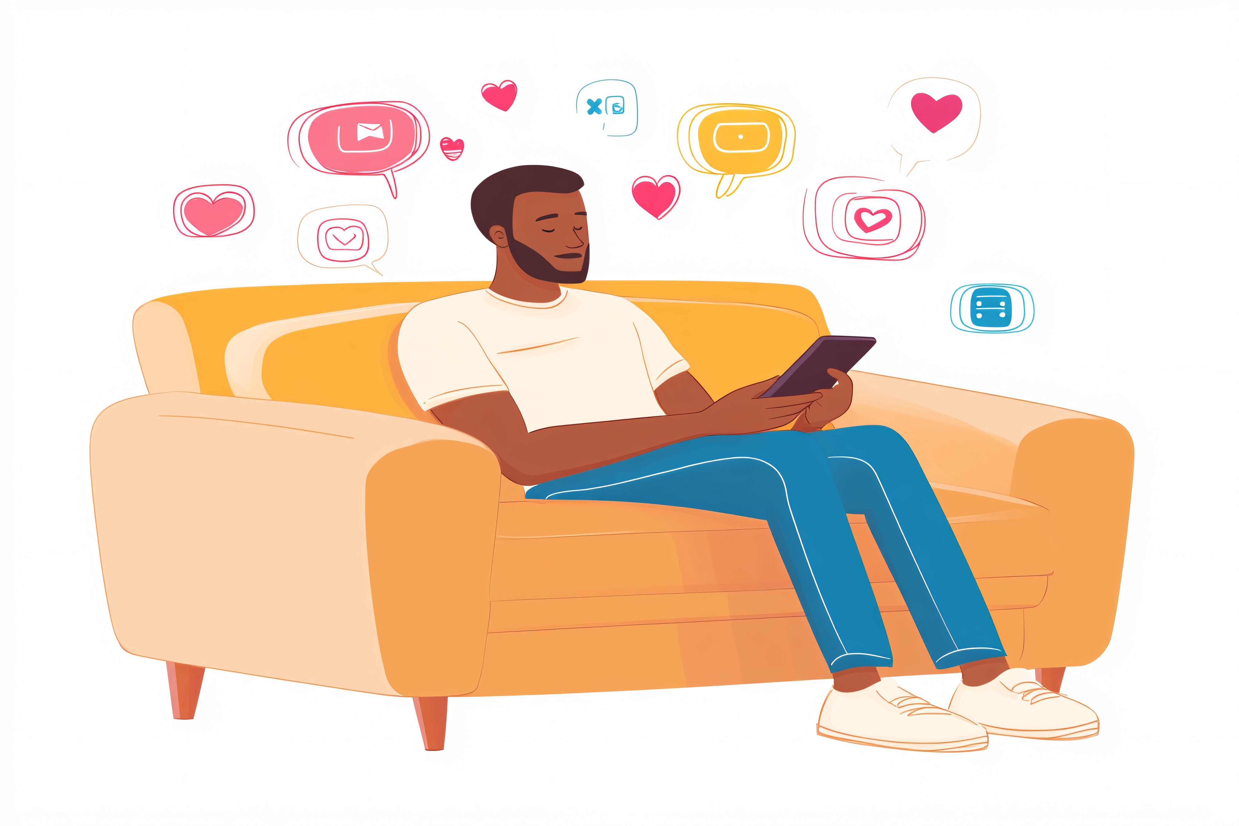 Man on Couch with Social Media Icons