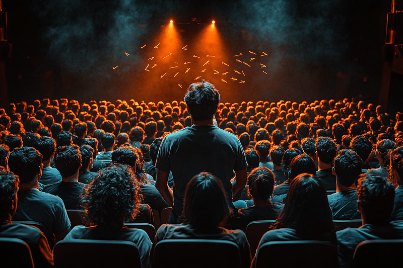 Man Standing Before a Crowd