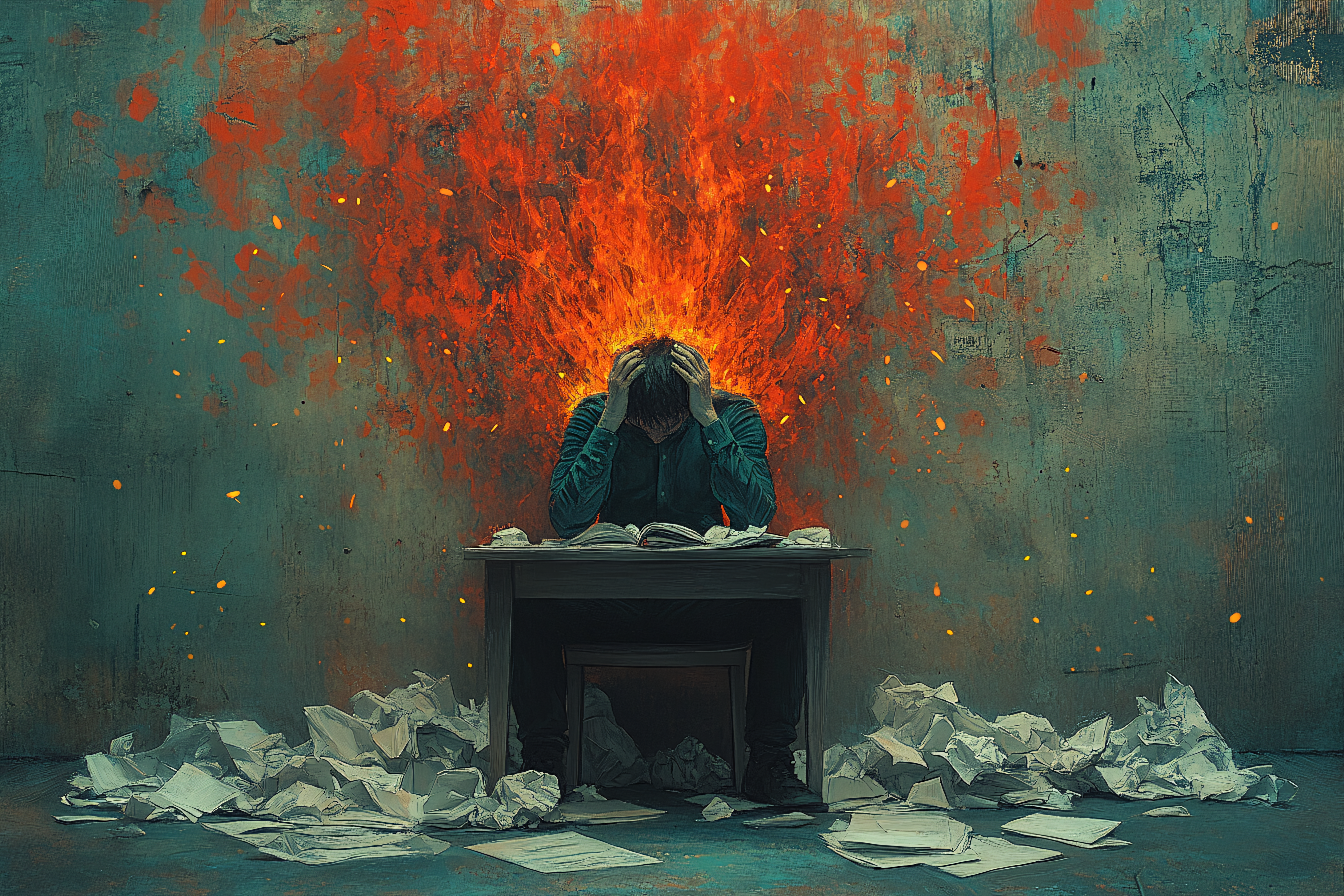 Man Under Pressure Surrounded by Papers