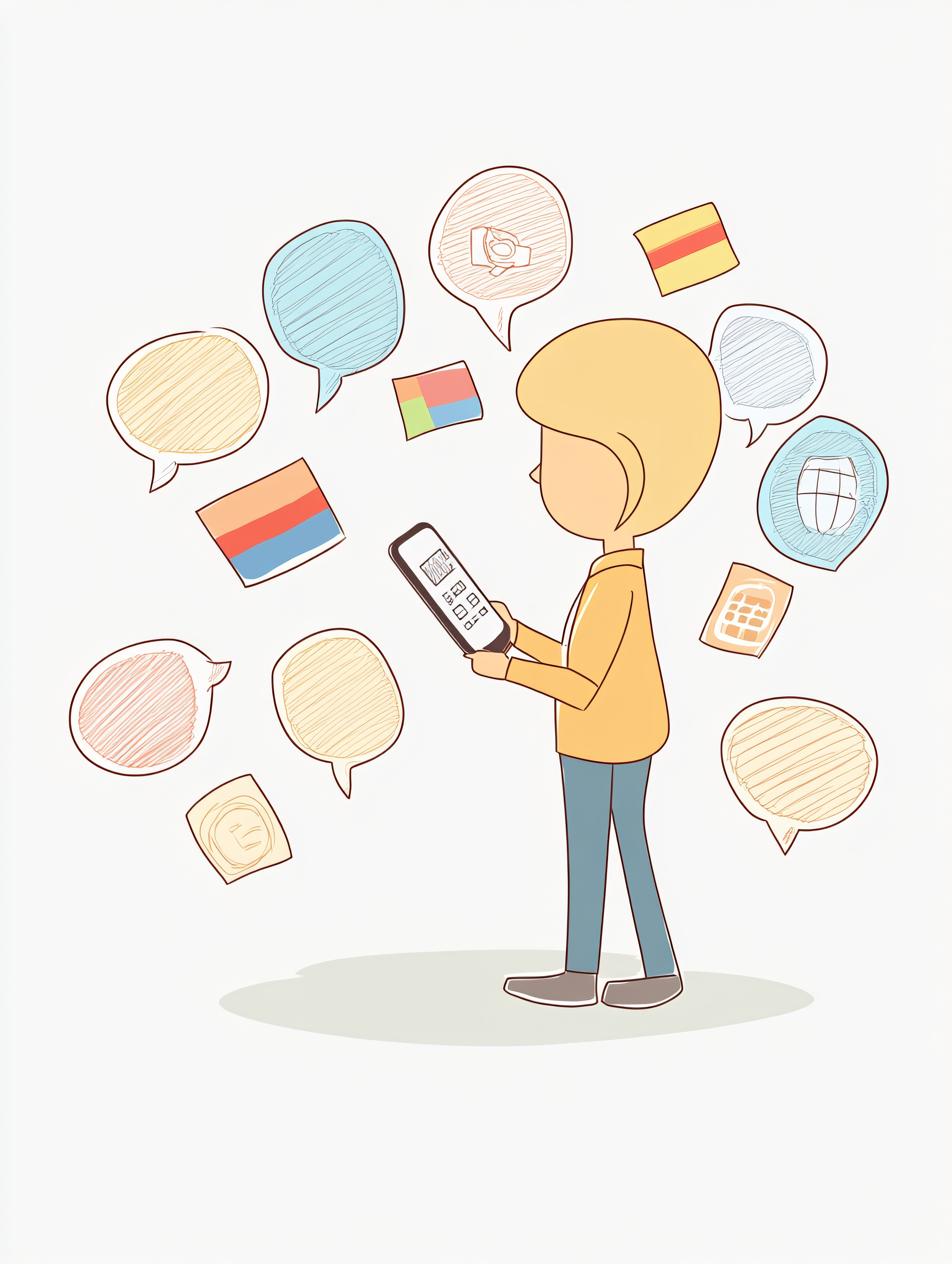 Man Using Smartphone with Chat Bubbles