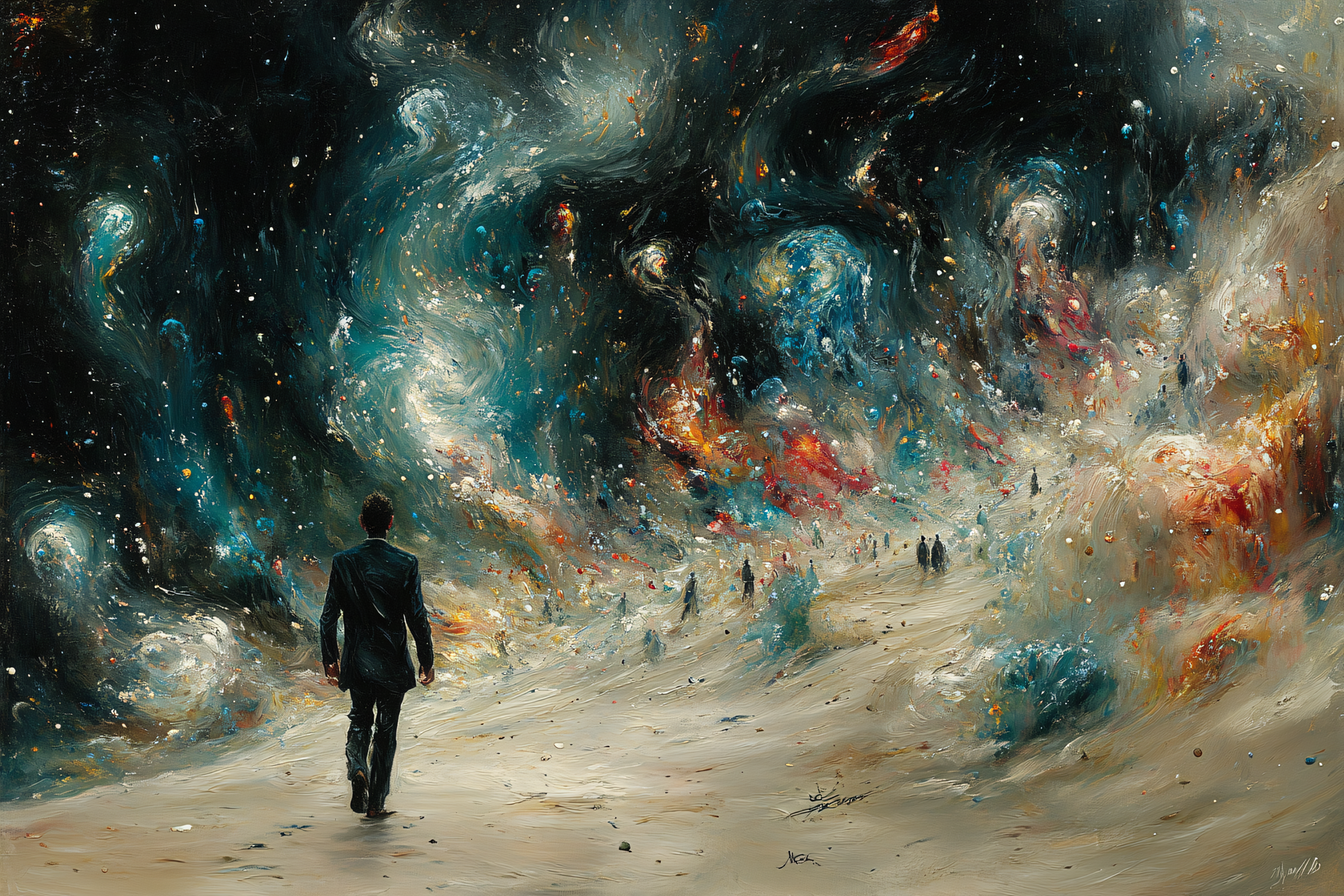 Man Walking Towards Cosmic Sky
