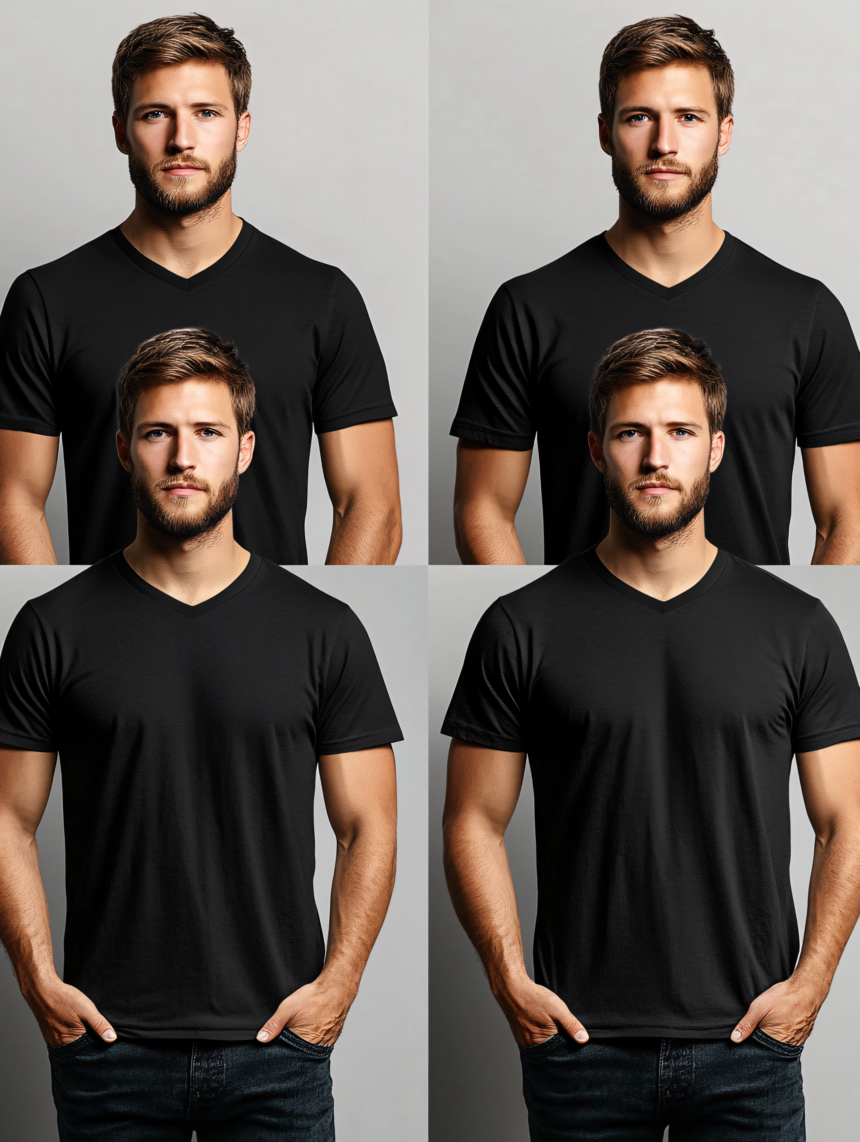 Man Wearing Black V-Neck T-Shirt Mockup