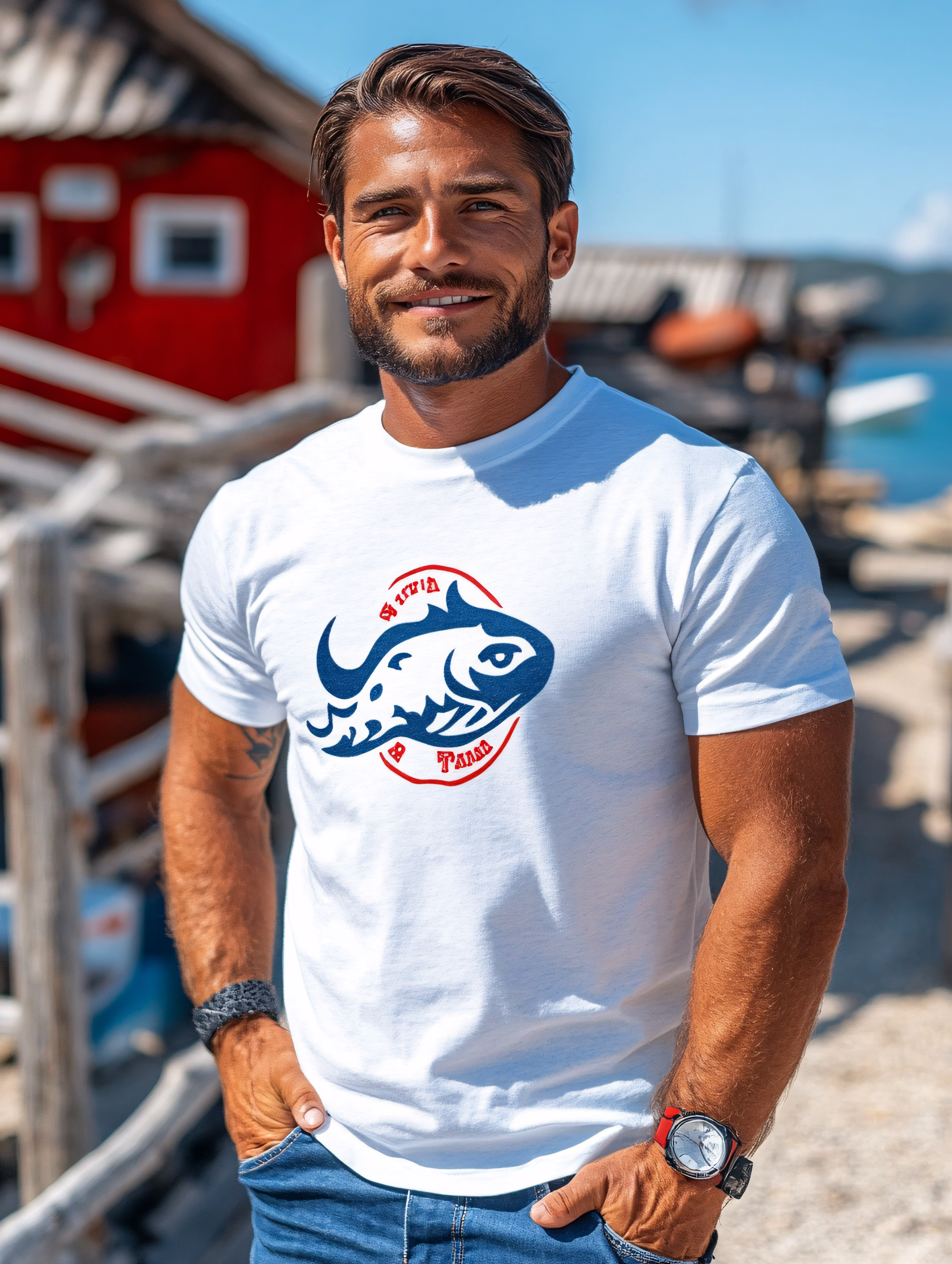 Man Wearing Fish T-shirt Outdoors