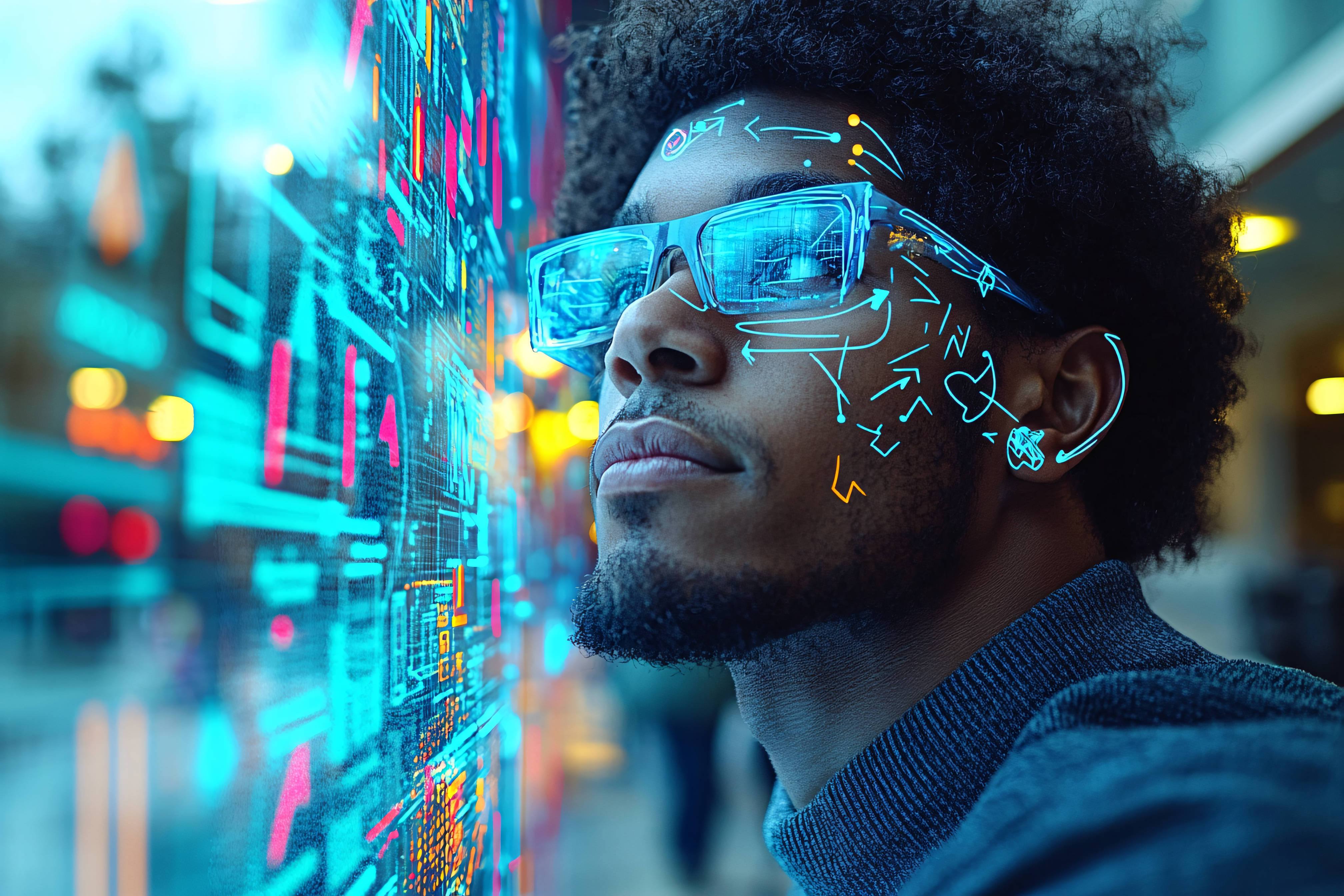 Man Wearing Futuristic AR Glasses