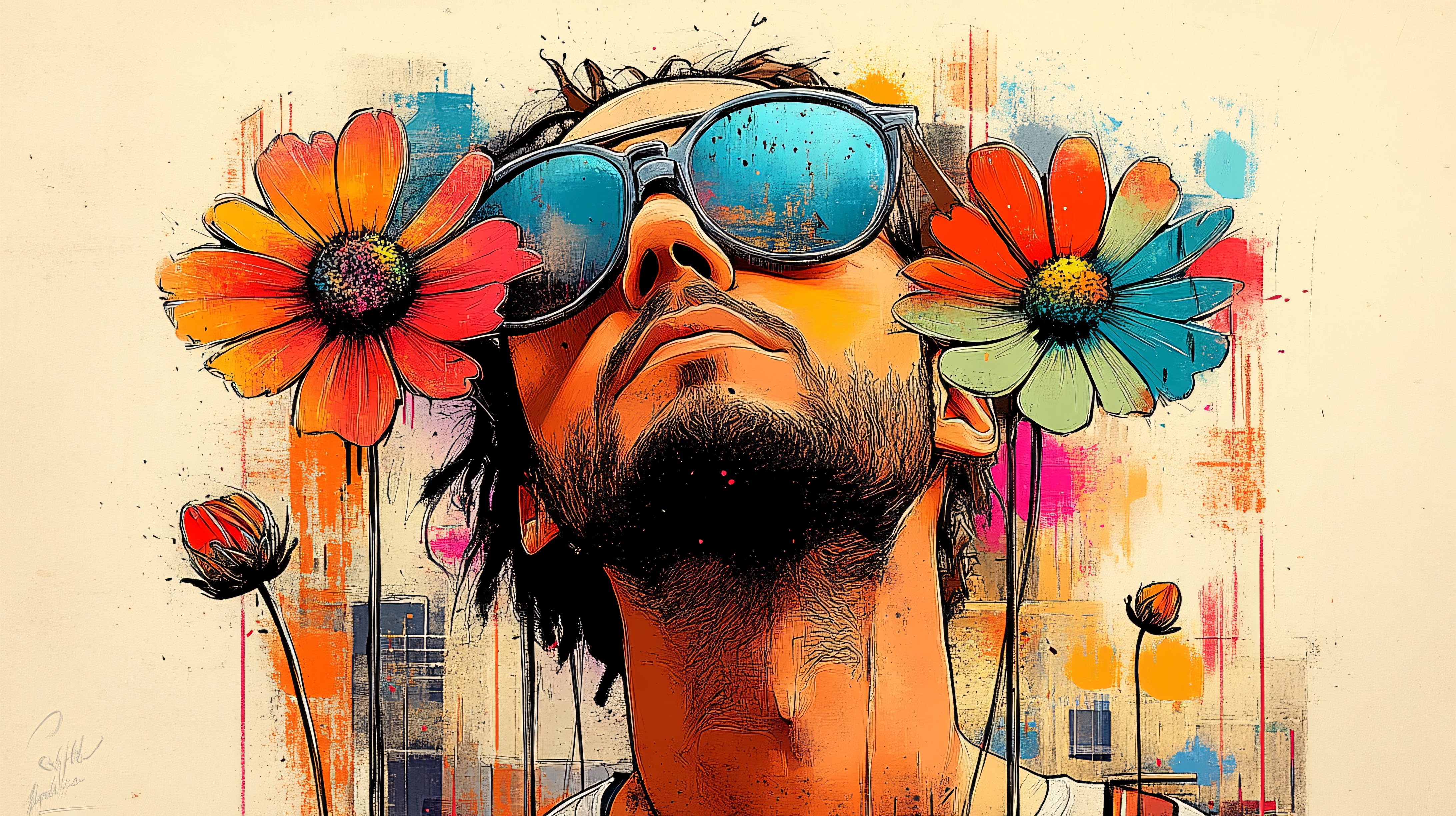 Man with Flowers Sunglasses