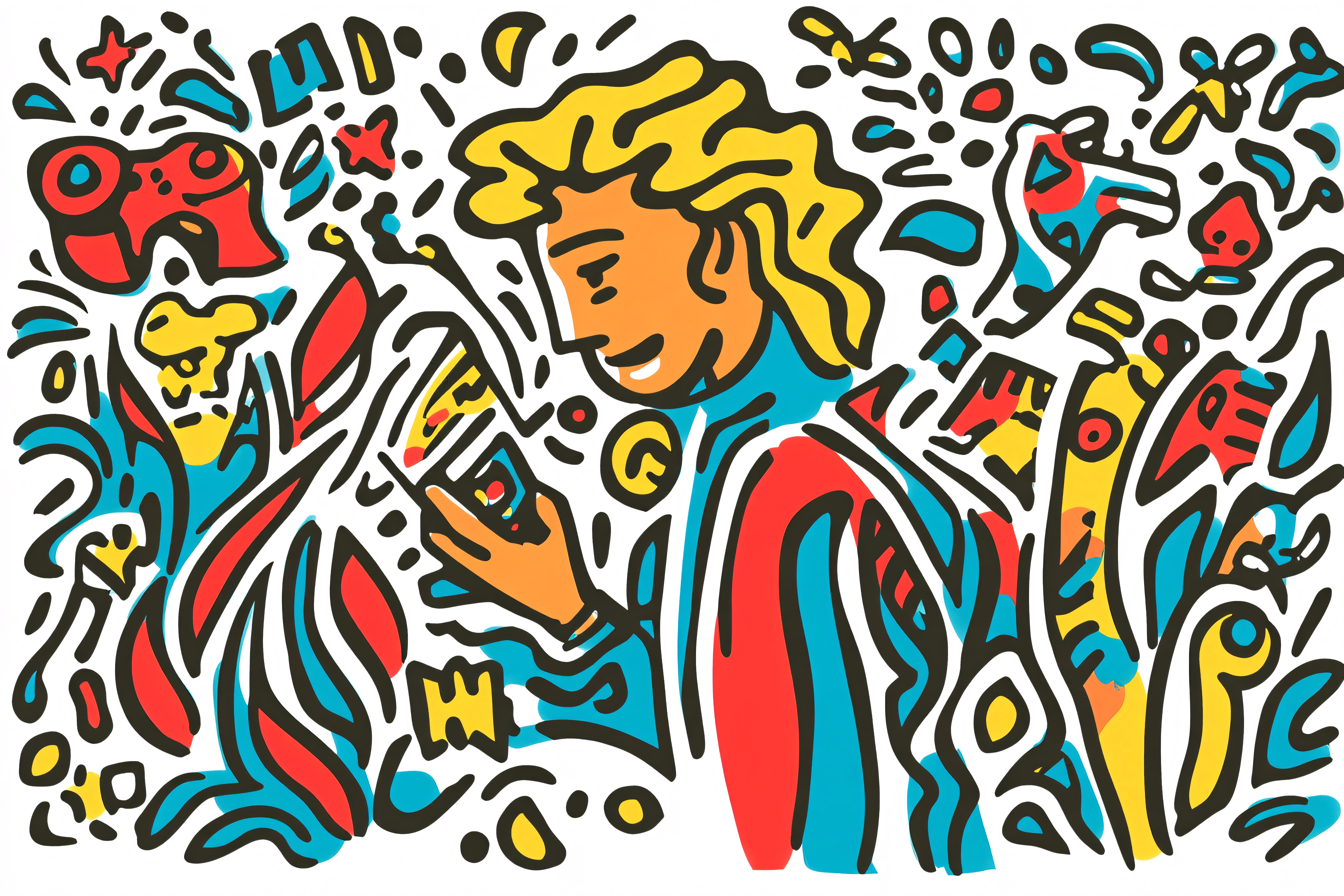 Man with Smartphone in Abstract Garden