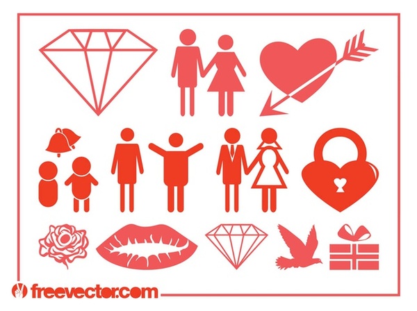 Marriage and Love Icons Free Vector