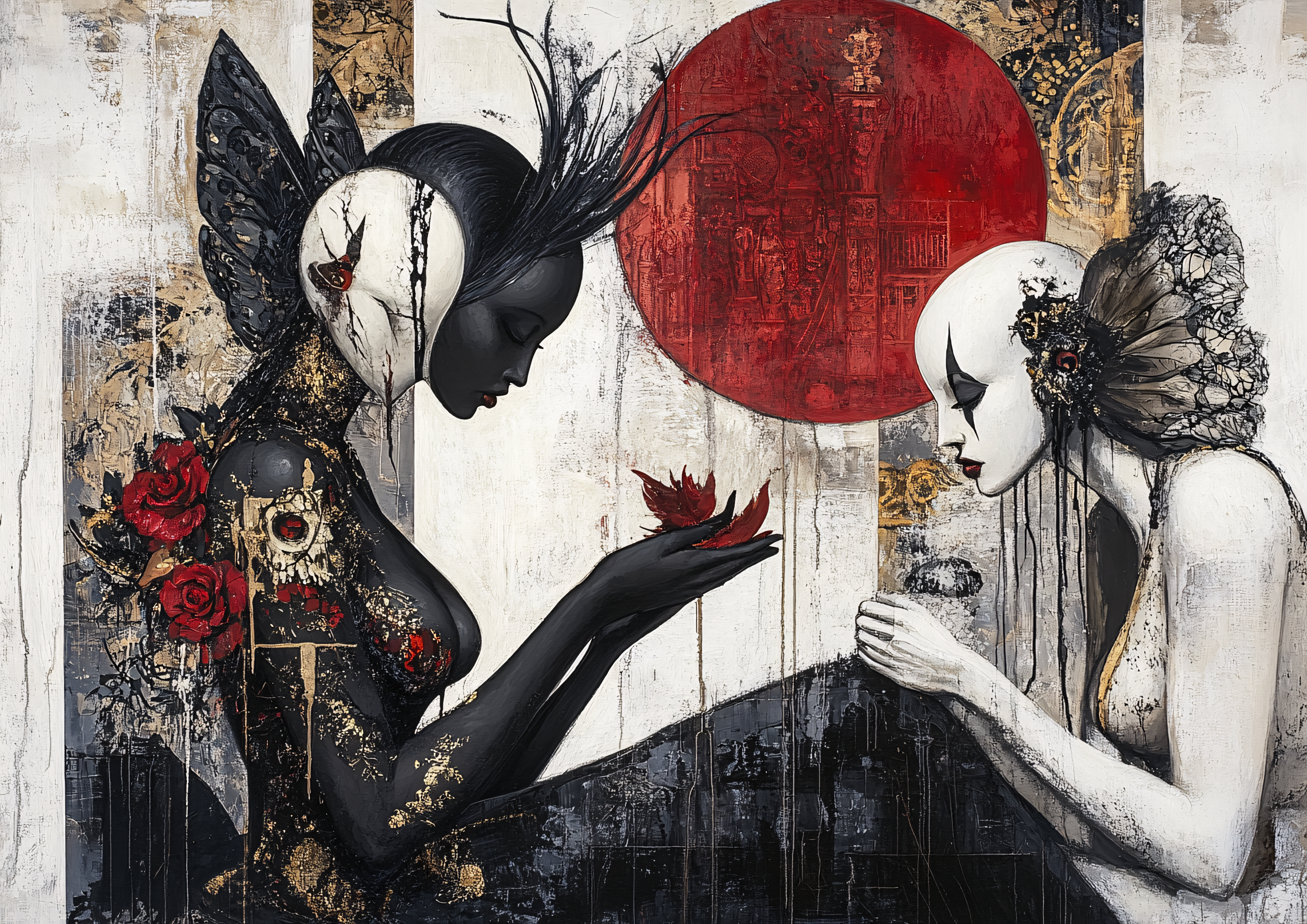 Masked Figures with Autumn Offering