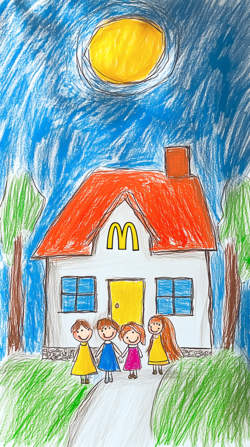 Childs Drawing of a McDonalds Themed House with Family