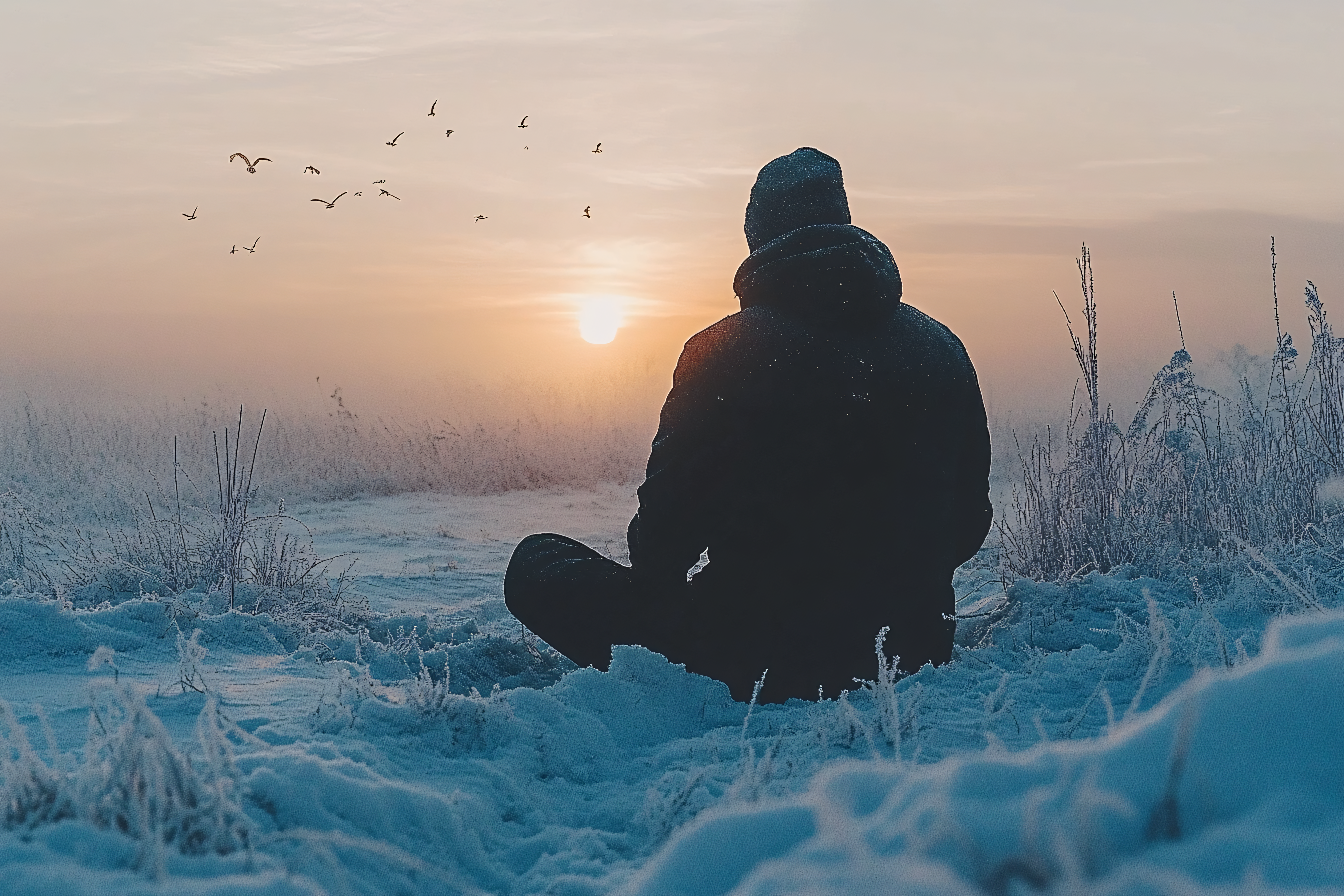 Meditative Sunrise In Snow