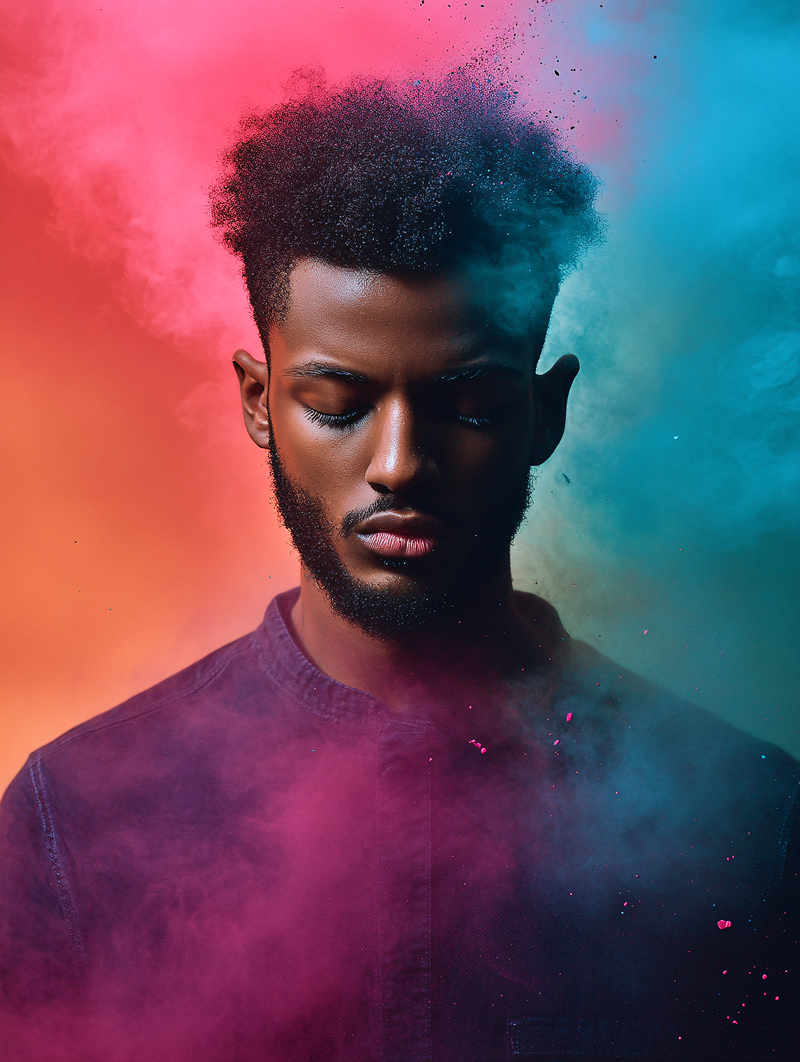 Melancholic Man In Colored Powder