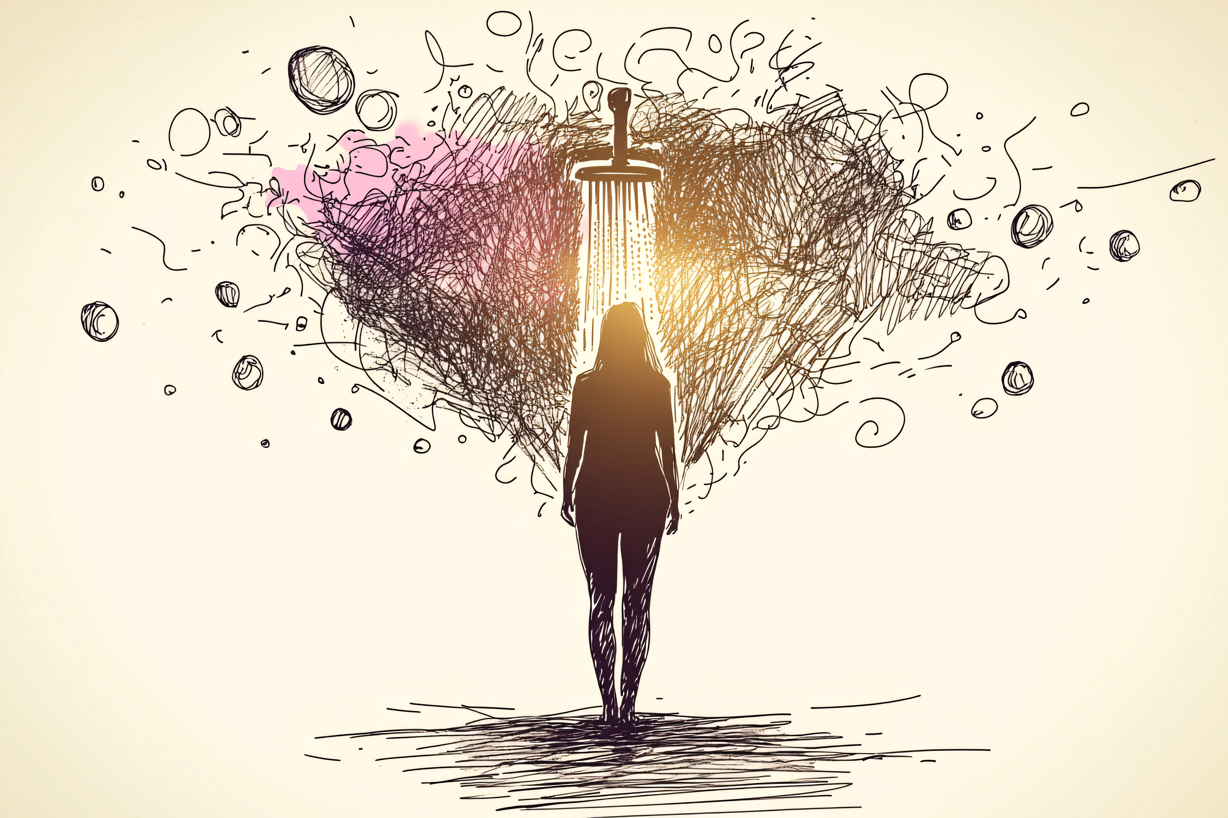 Abstract Illustration of Person Under Sword Shower