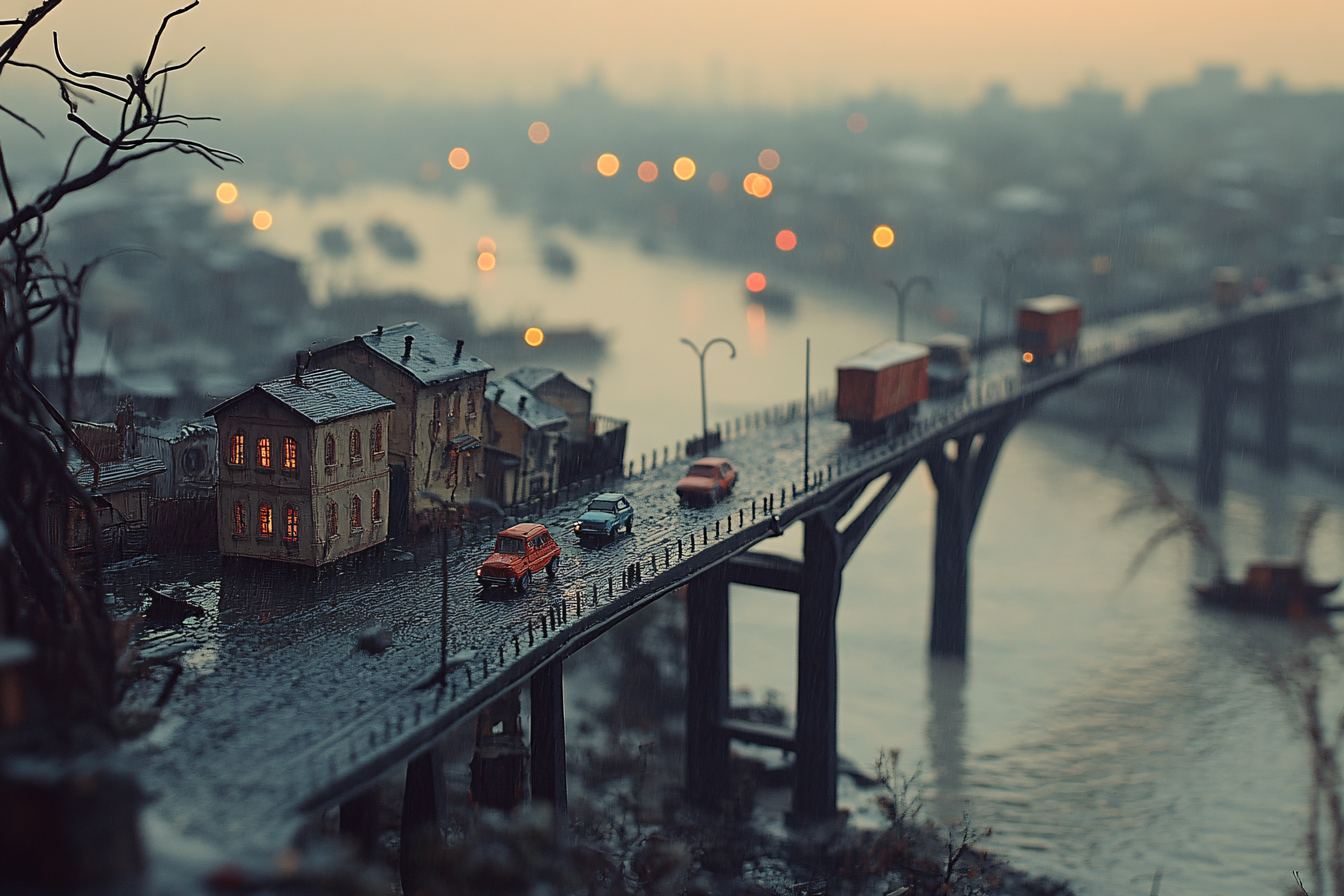Miniature City Bridge at Dusk