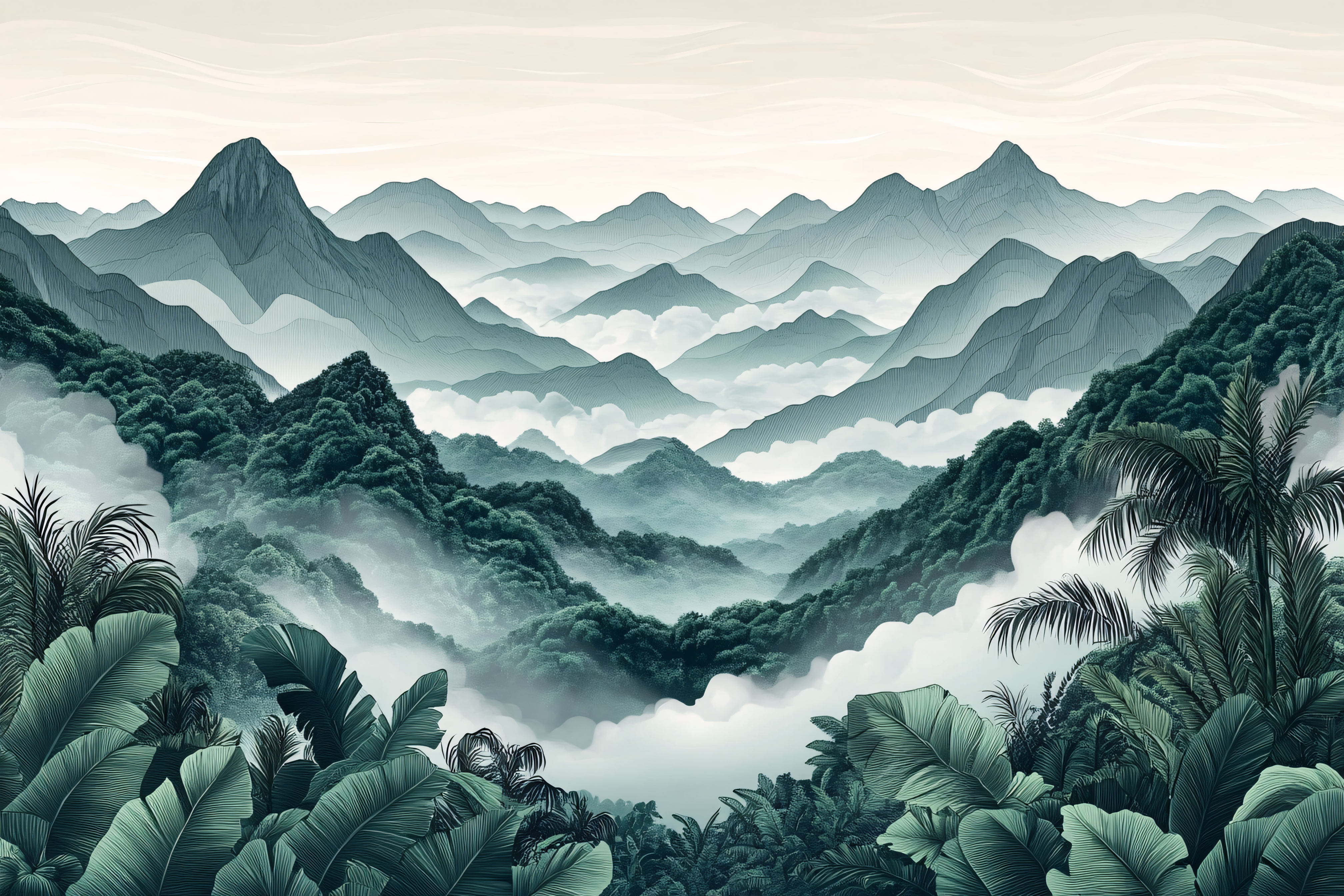 Misty Mountain Jungle Scene