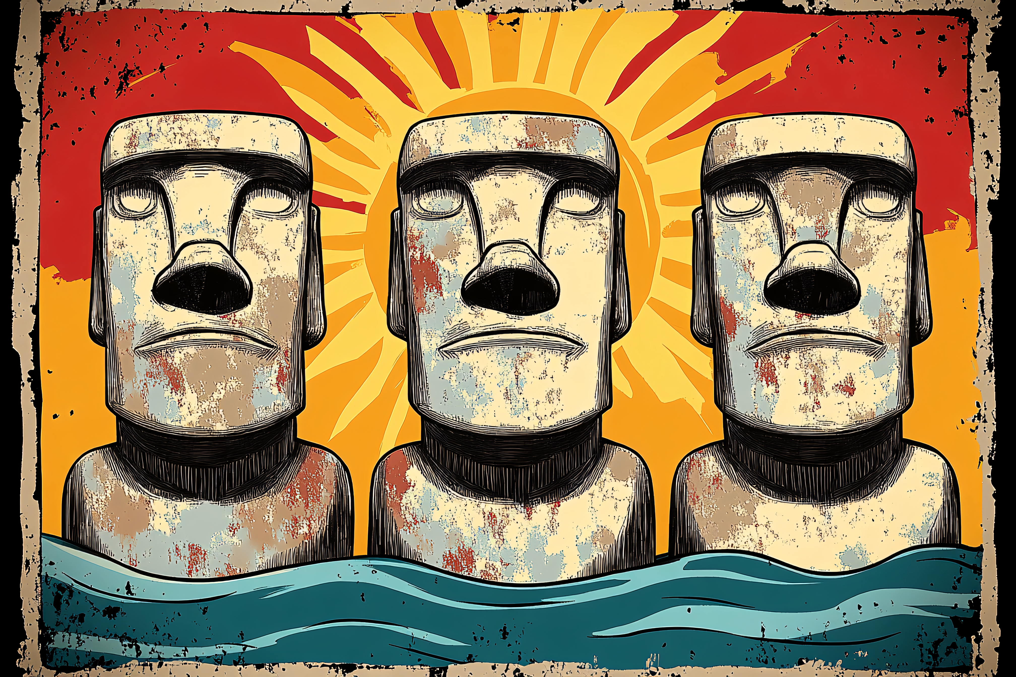 Moai Statues Retro Poster
