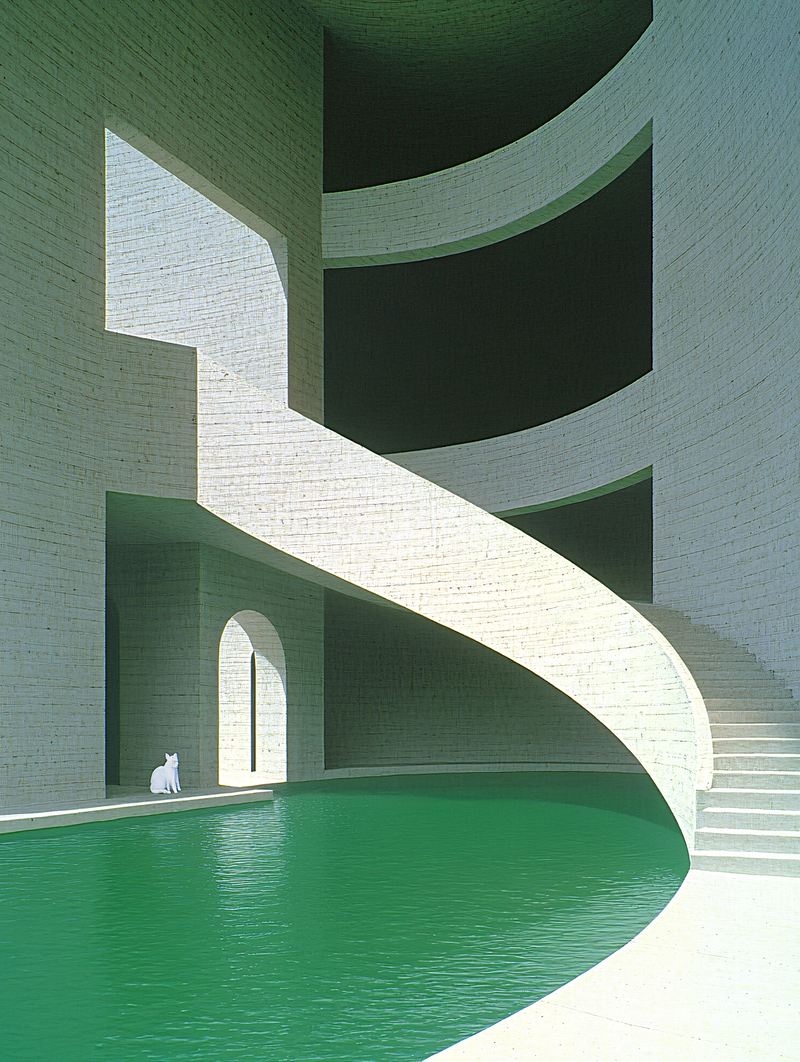 Modern Courtyard With Cat