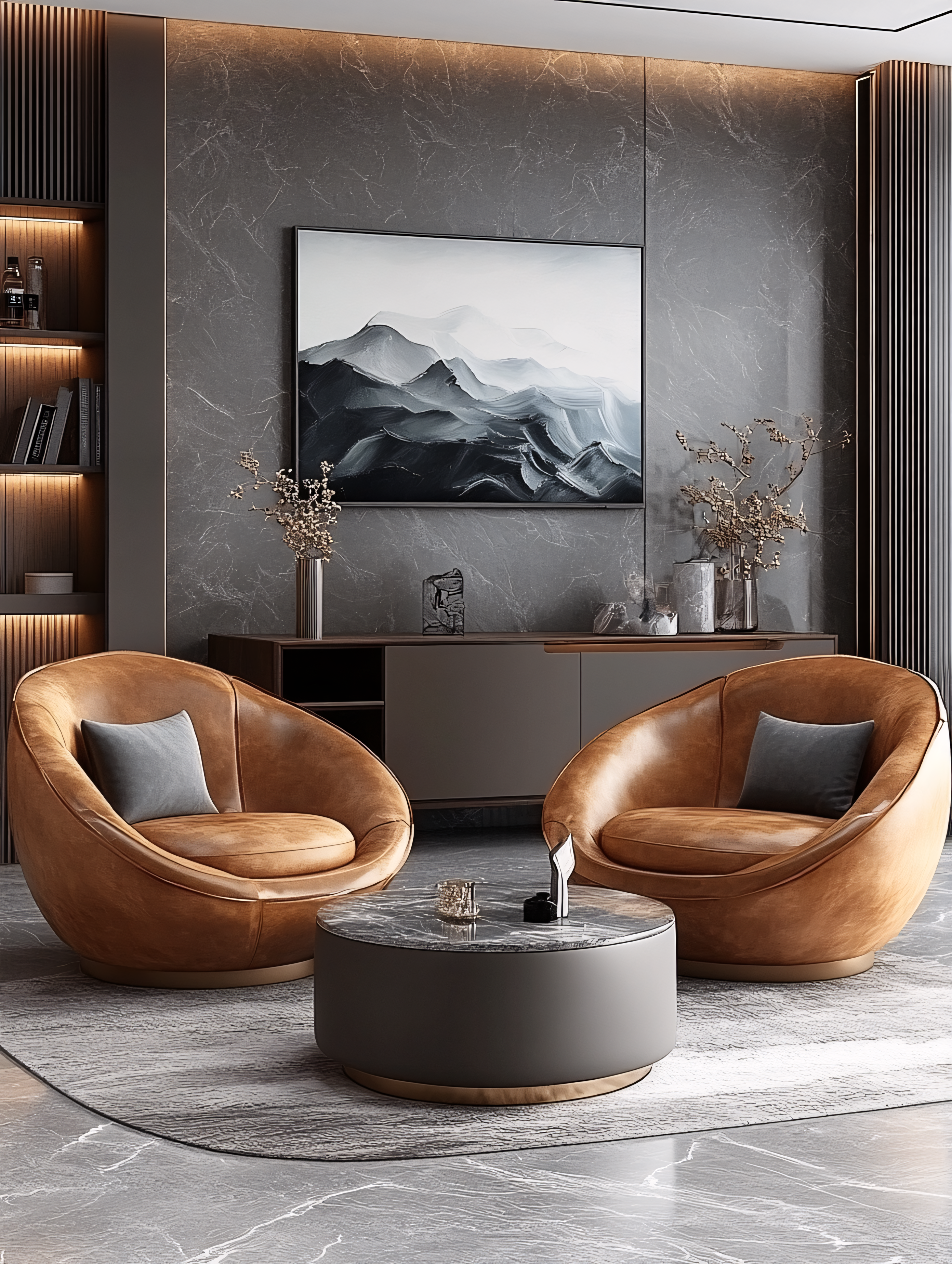 Modern Living Room with Leather Armchairs