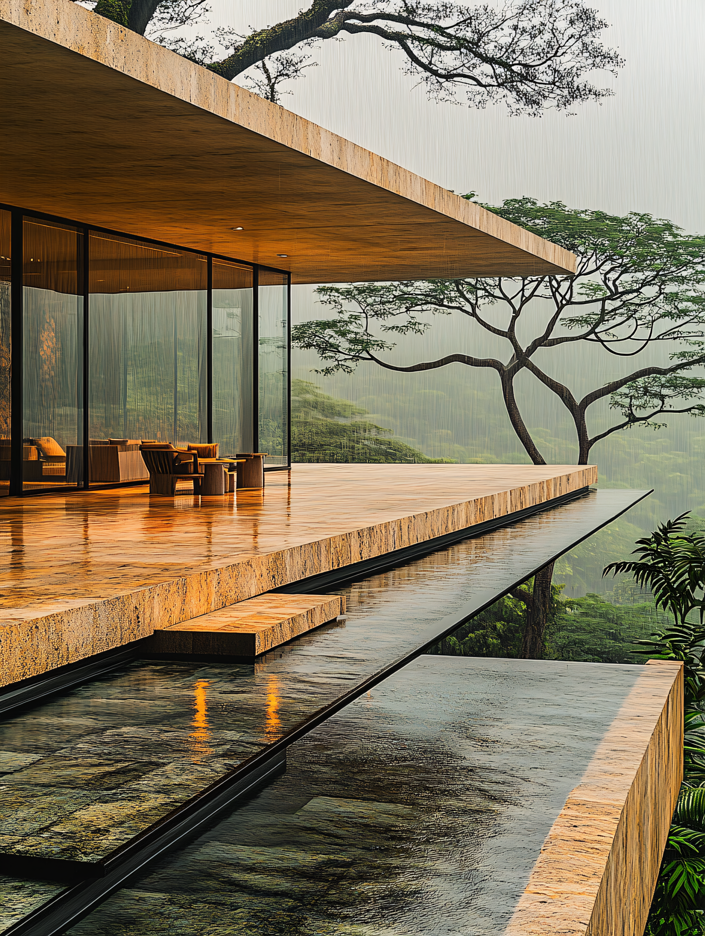 Modern Minimalist House In Rainforest Rain